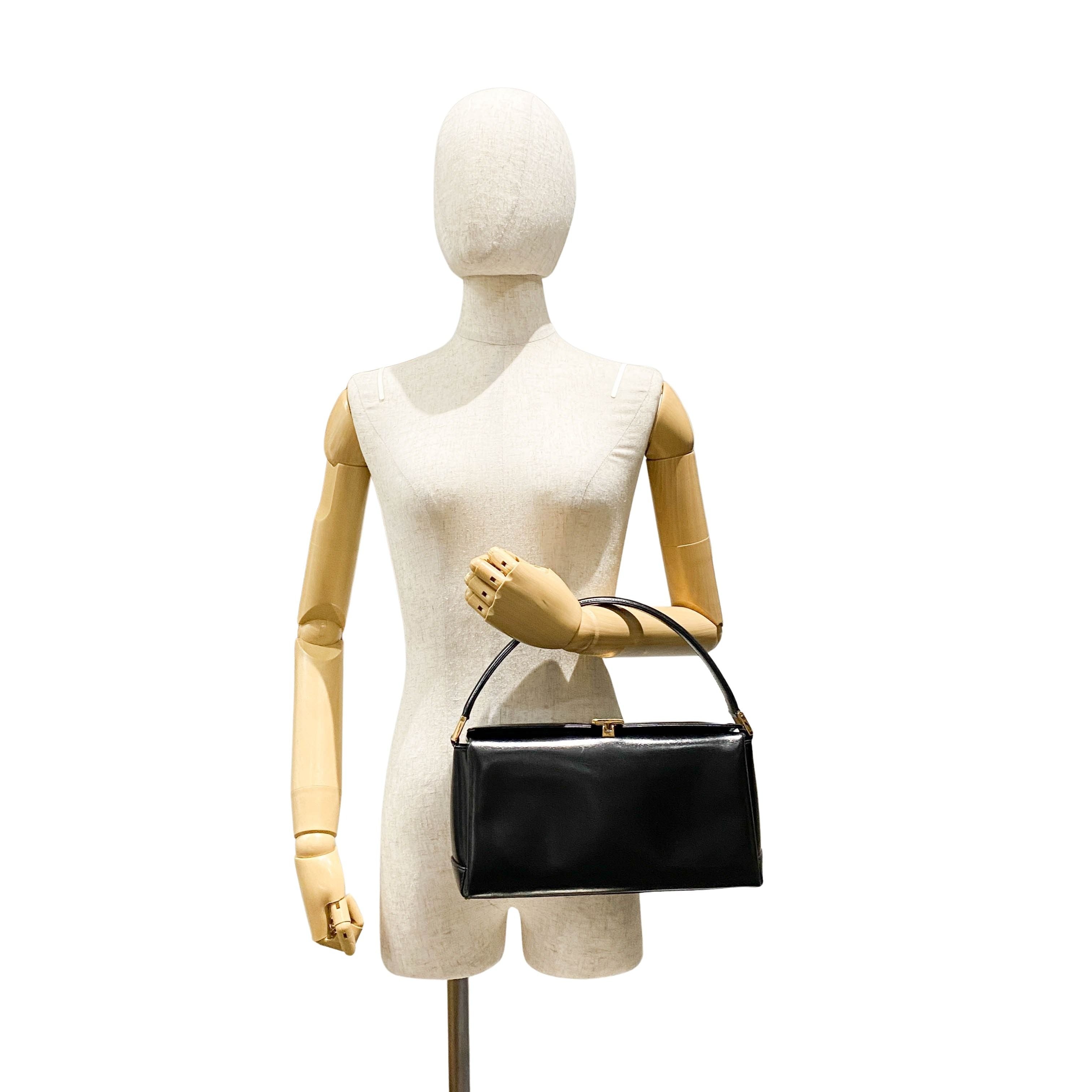 Black Leather Top Handle Bag