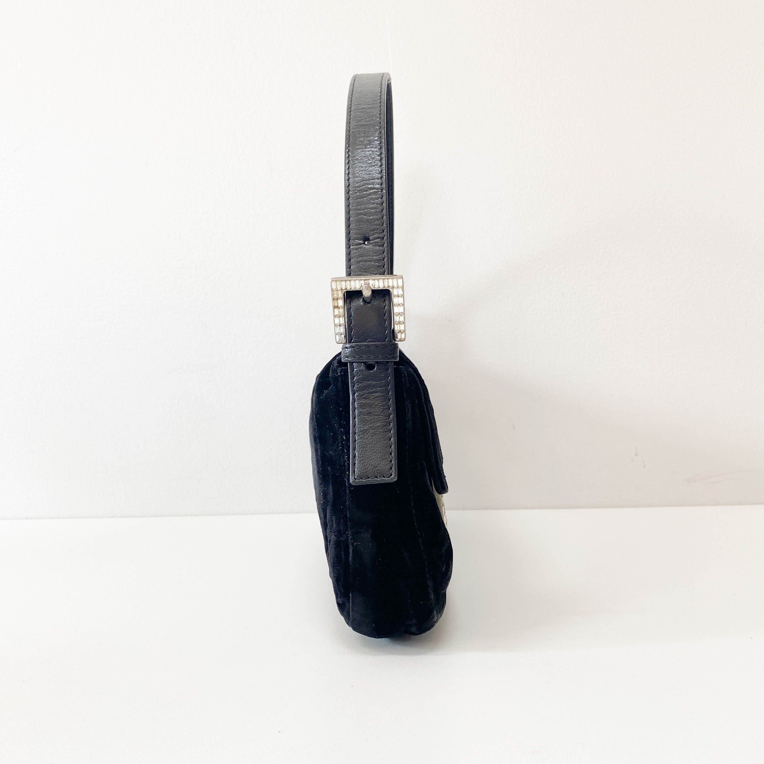 Baguette Velvet Black Rhinestone Hardware