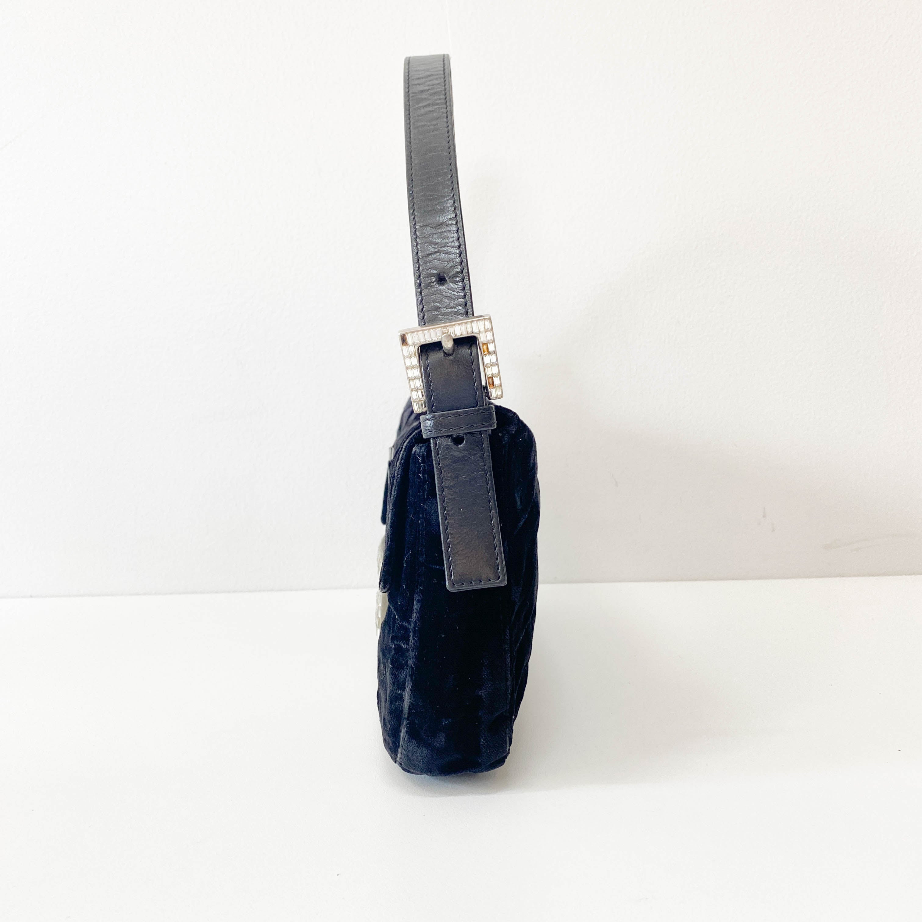 Baguette Velvet Black Rhinestone Hardware