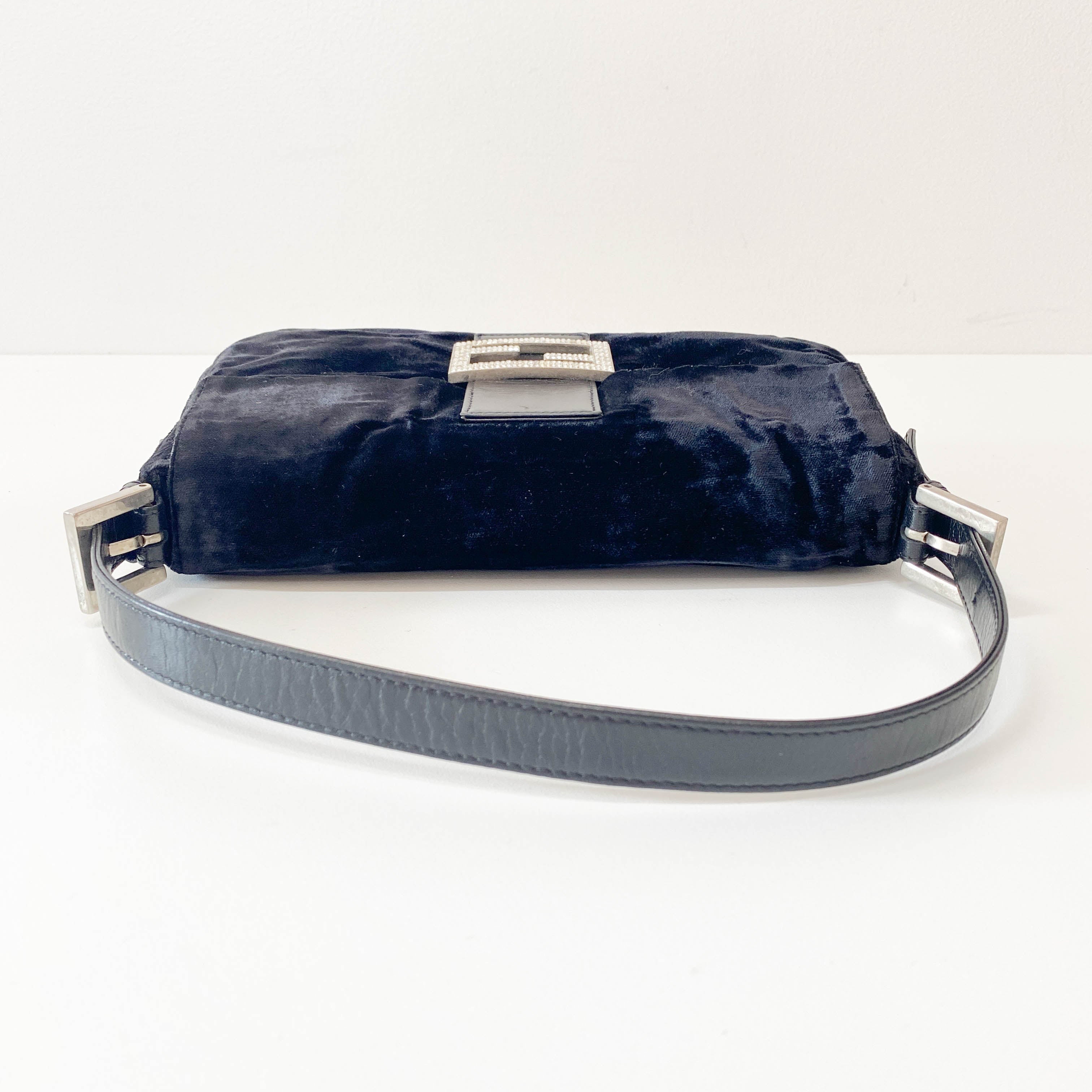 Baguette Velvet Black Rhinestone Hardware