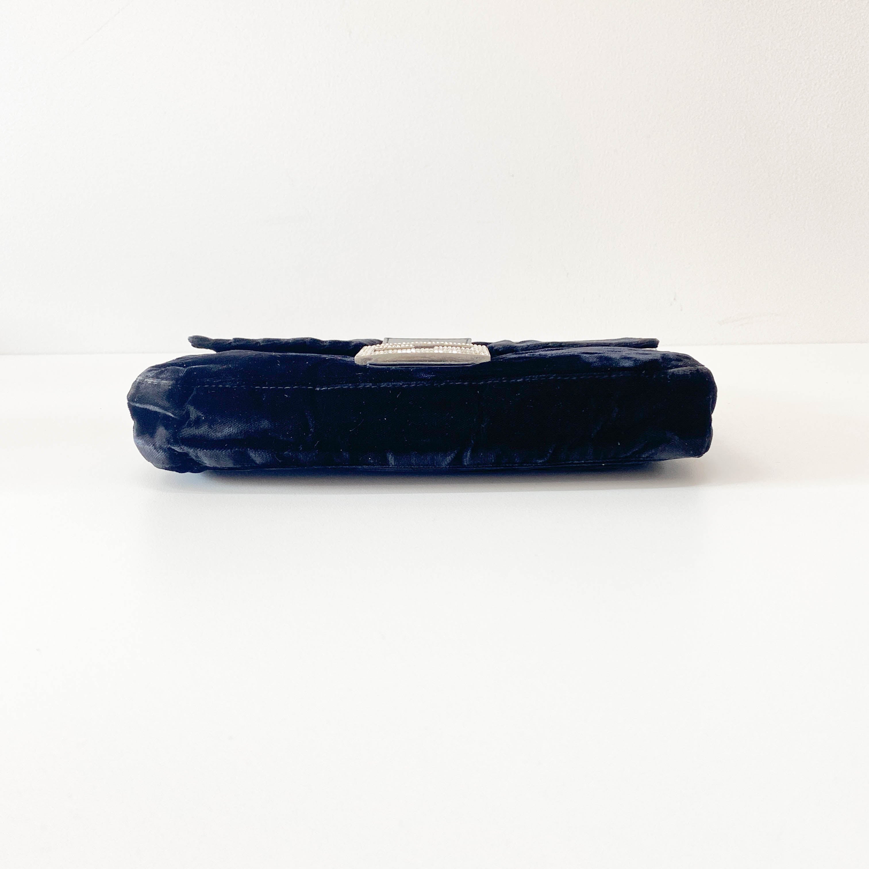 Baguette Velvet Black Rhinestone Hardware