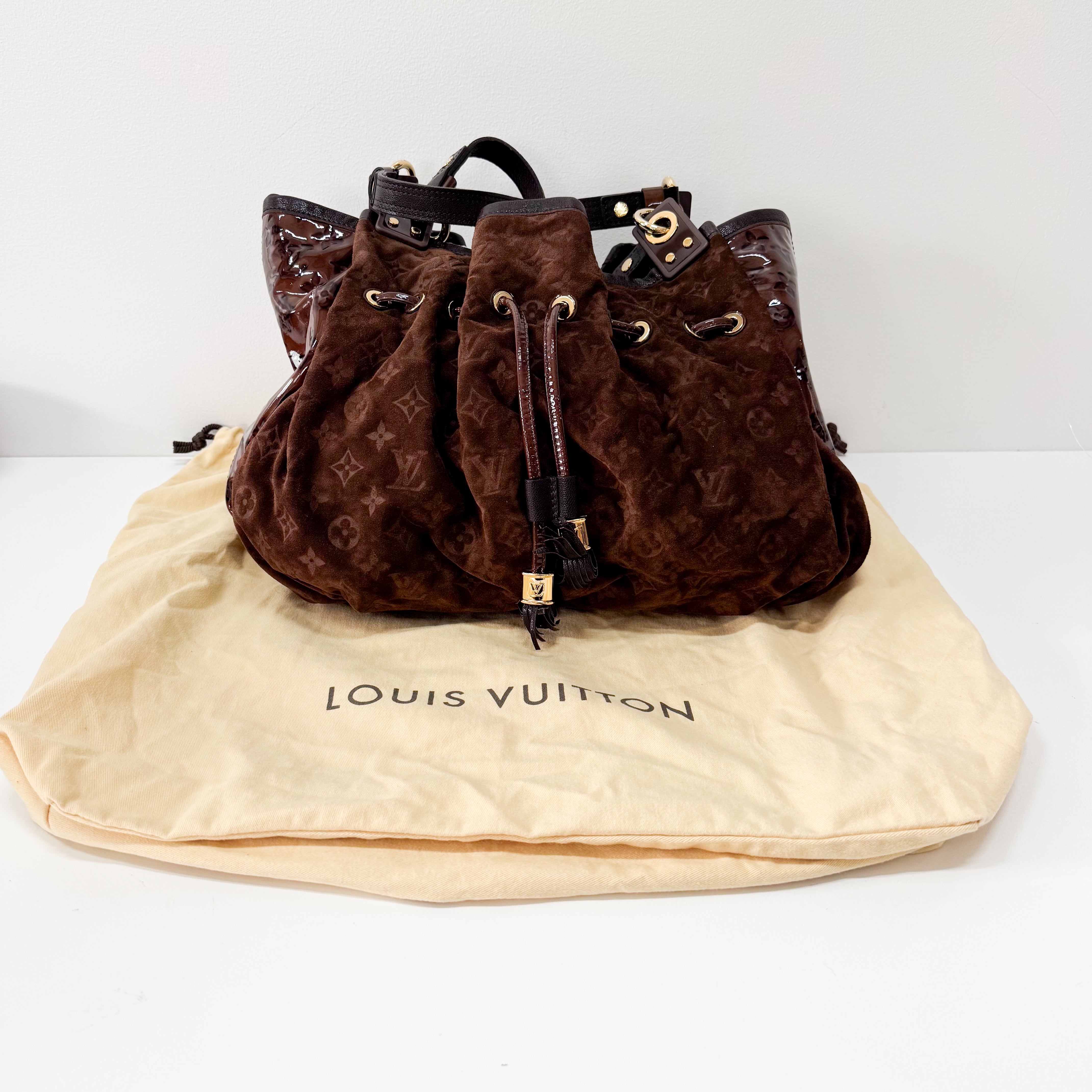 Irene Monogram Brown Suede Shoulder Bag