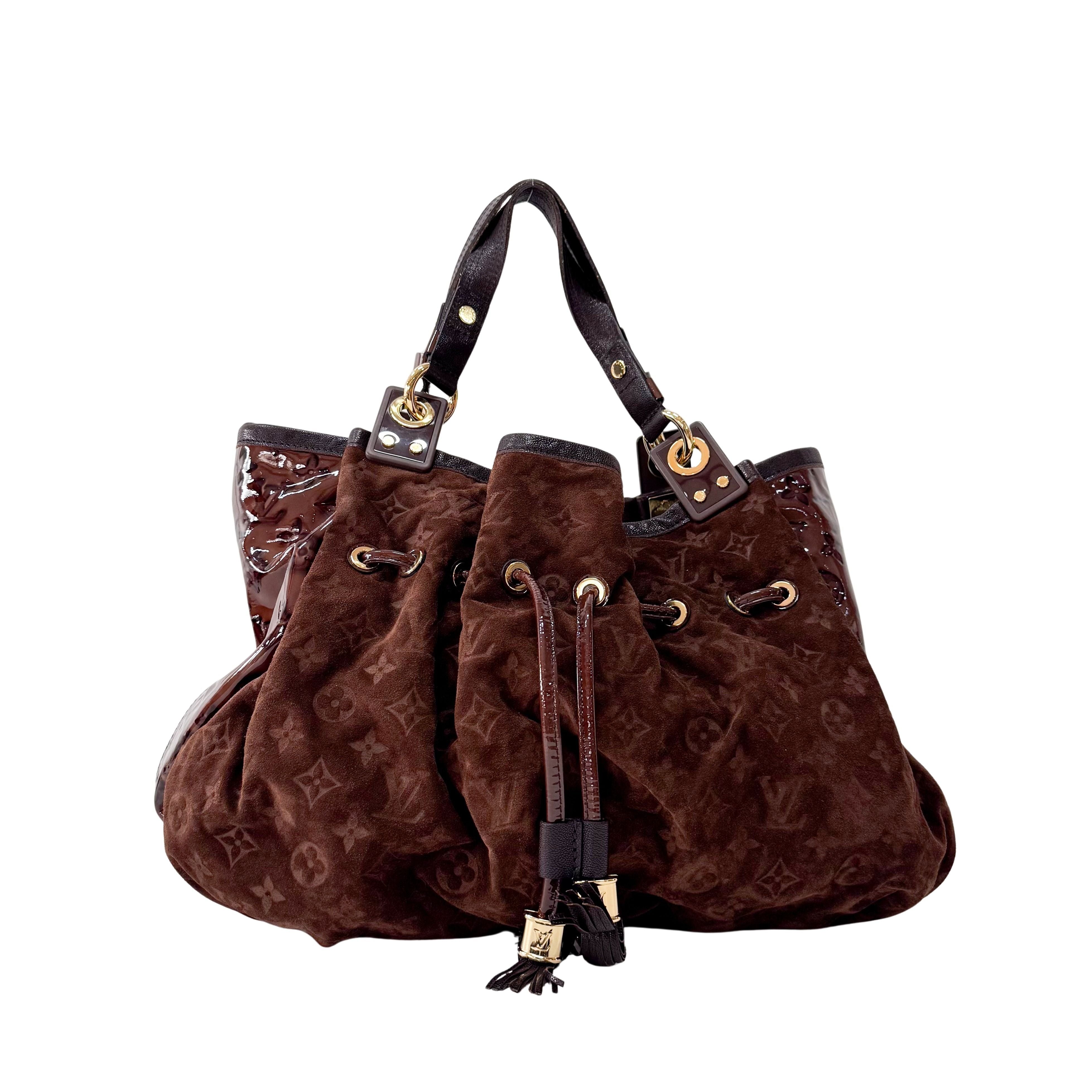 Irene Monogram Brown Suede Shoulder Bag