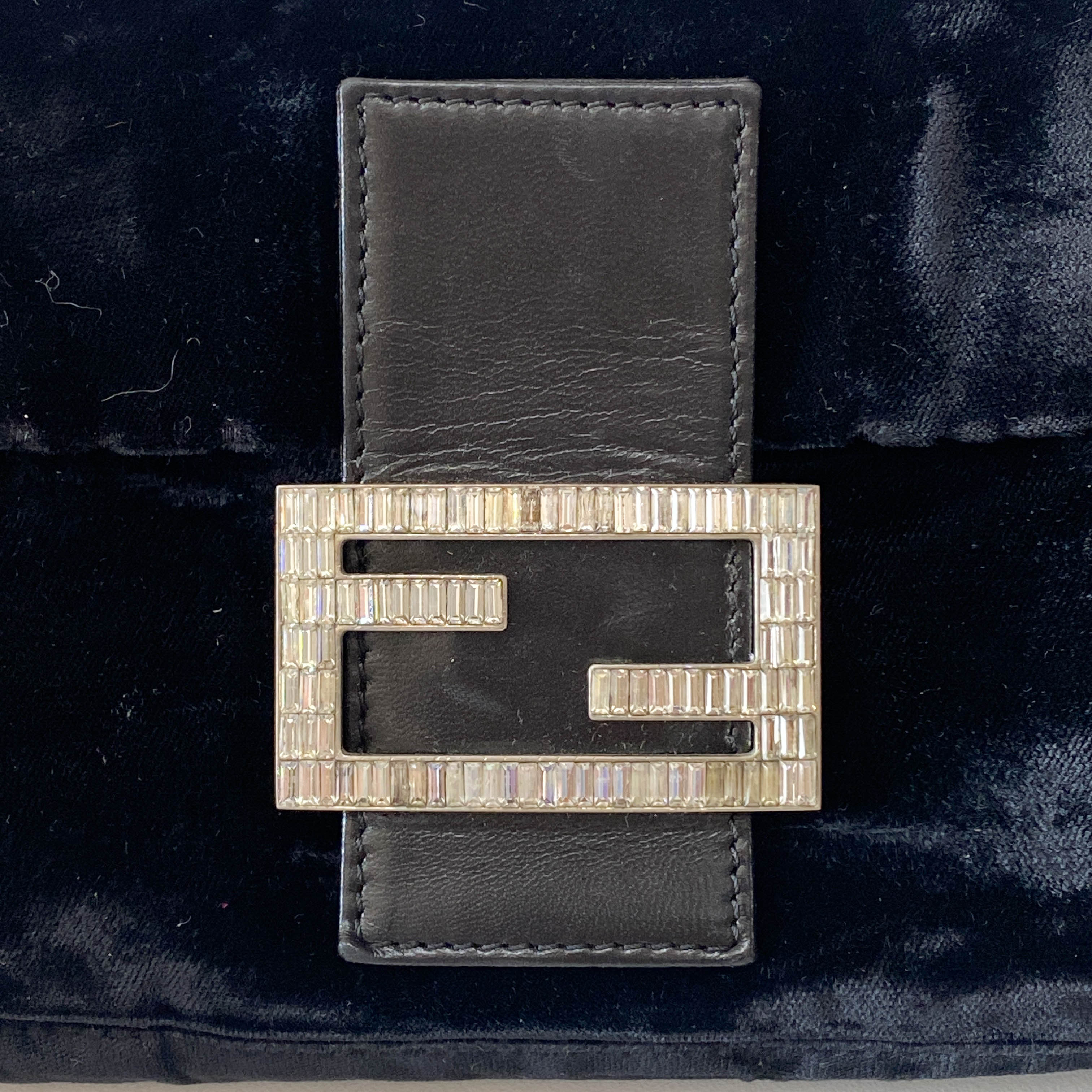 Baguette Velvet Black Rhinestone Hardware