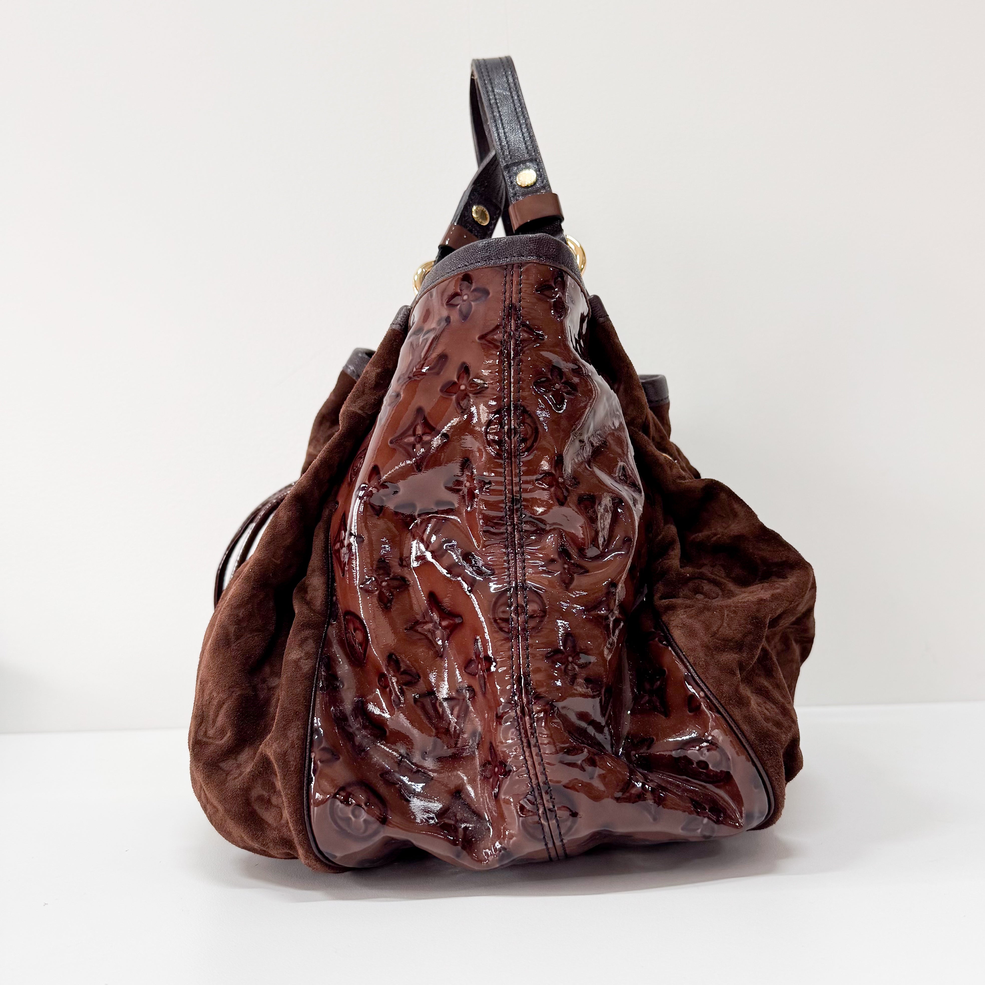 Irene Monogram Brown Suede Shoulder Bag