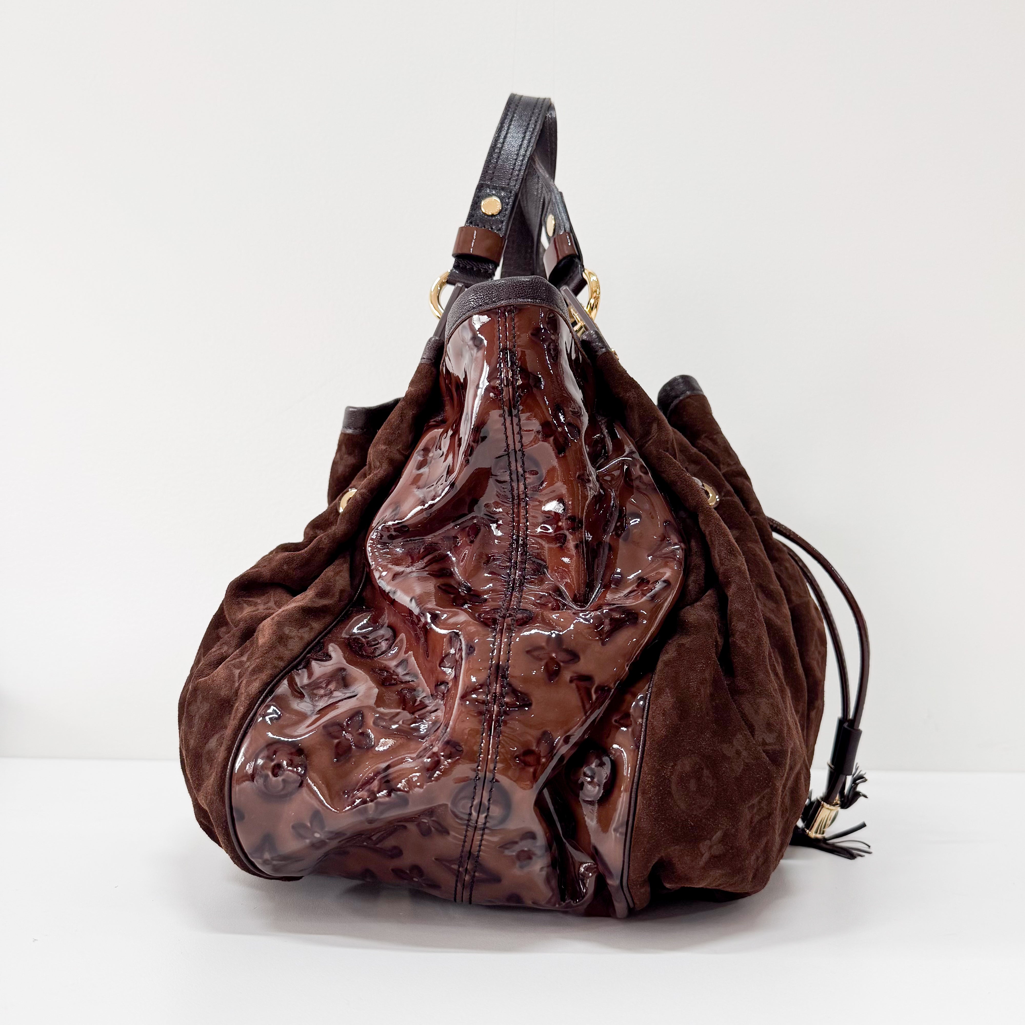 Irene Monogram Brown Suede Shoulder Bag