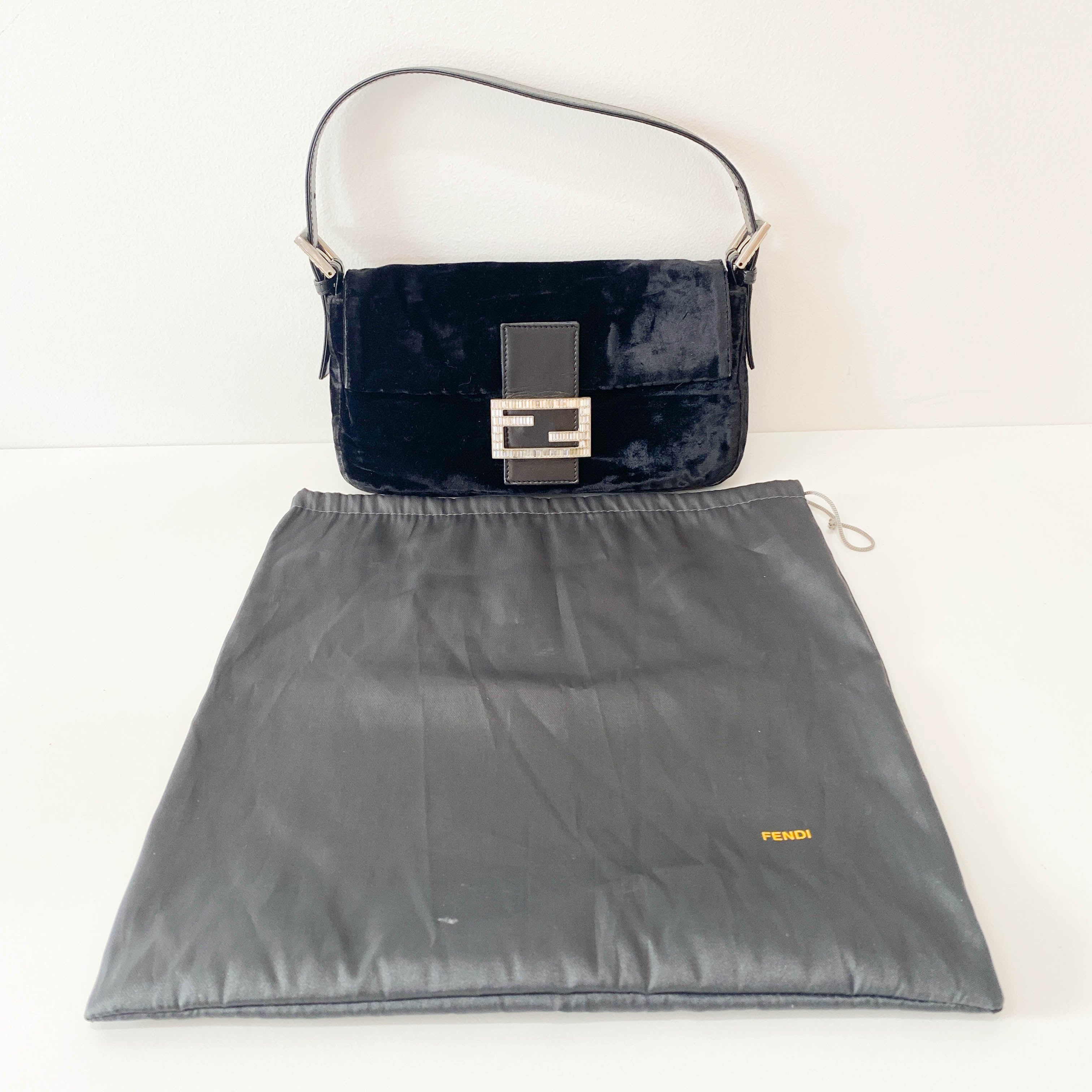 Baguette Velvet Black Rhinestone Hardware