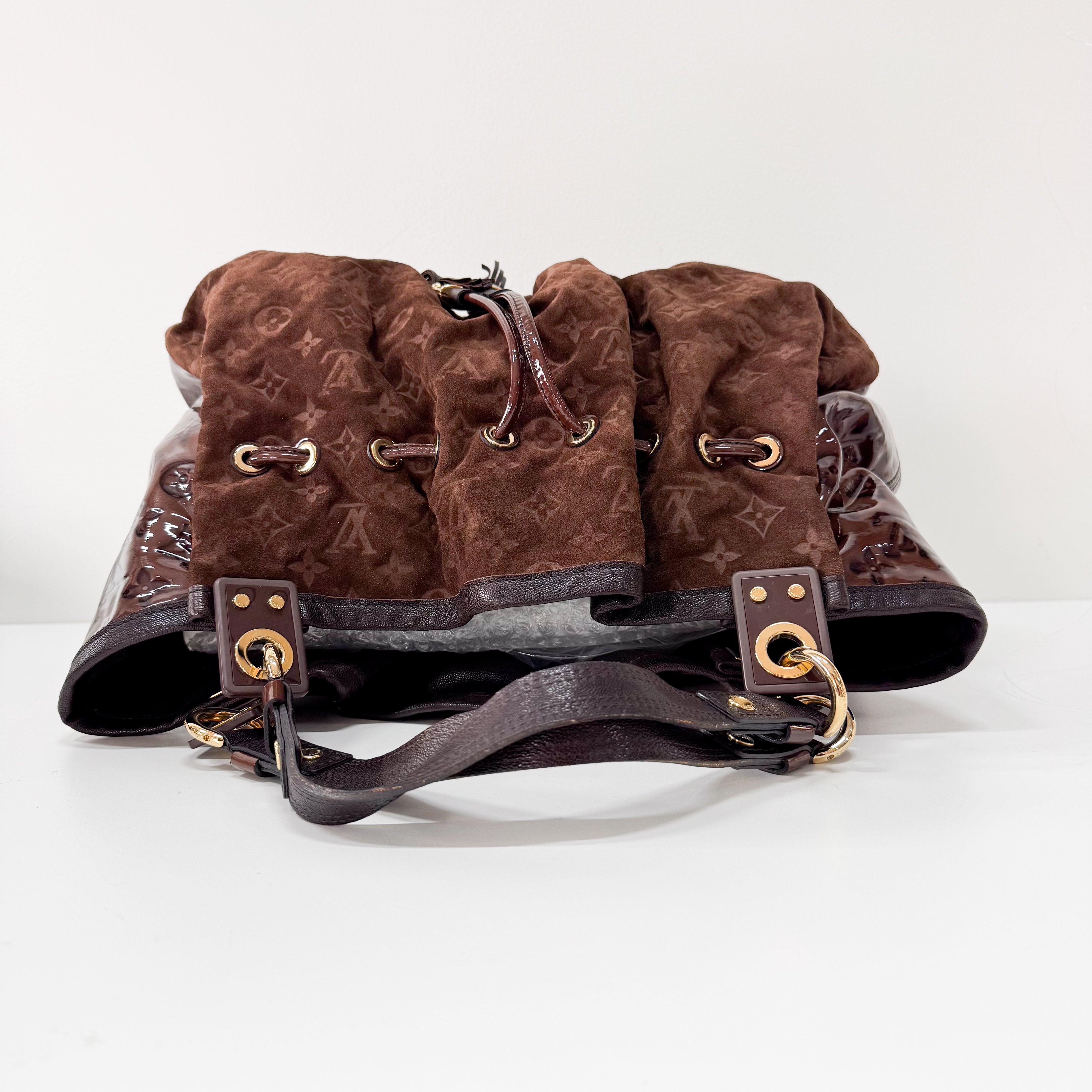 Irene Monogram Brown Suede Shoulder Bag