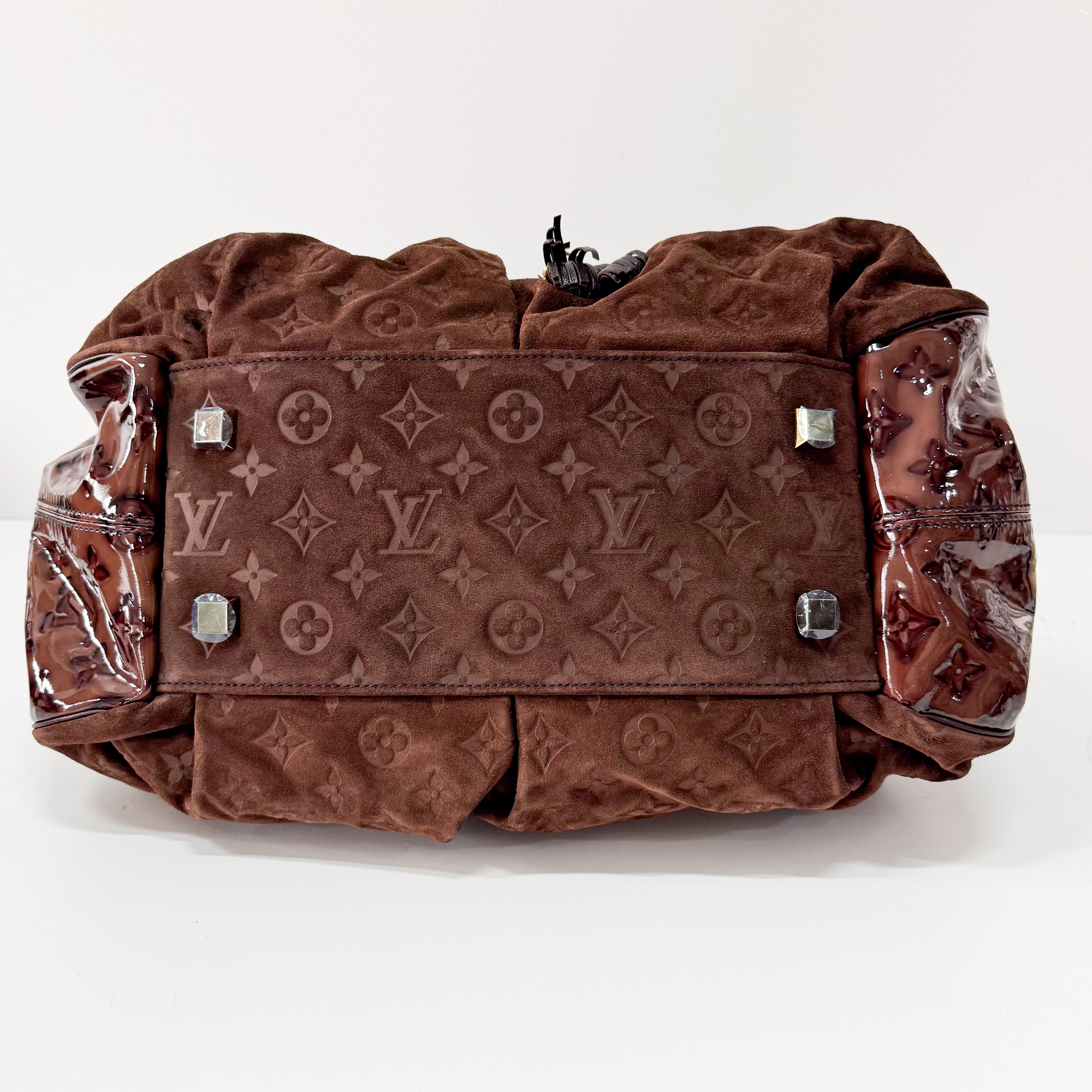 Irene Monogram Brown Suede Shoulder Bag