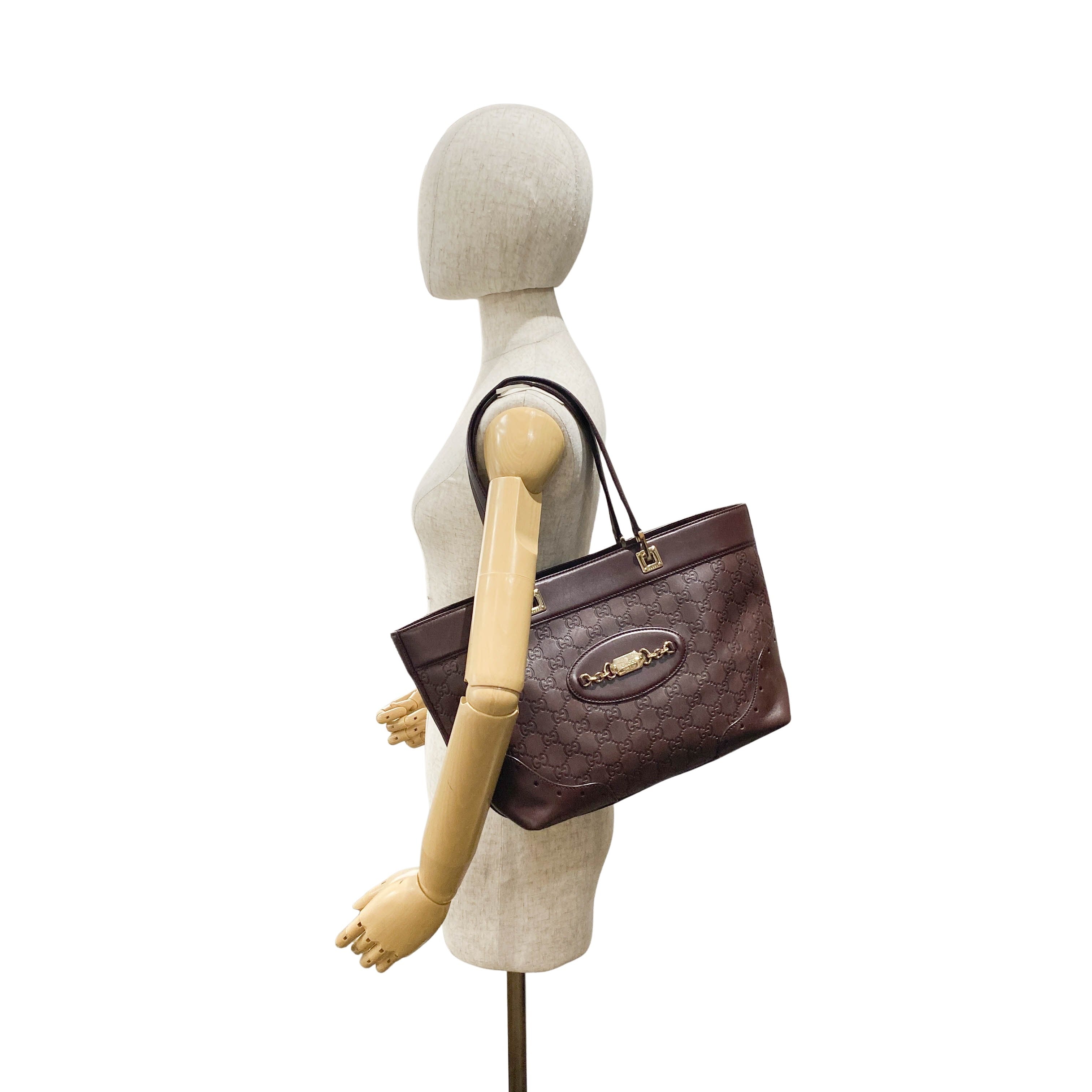 Guccisima Brown Leather Horsebit Shoulder Bag