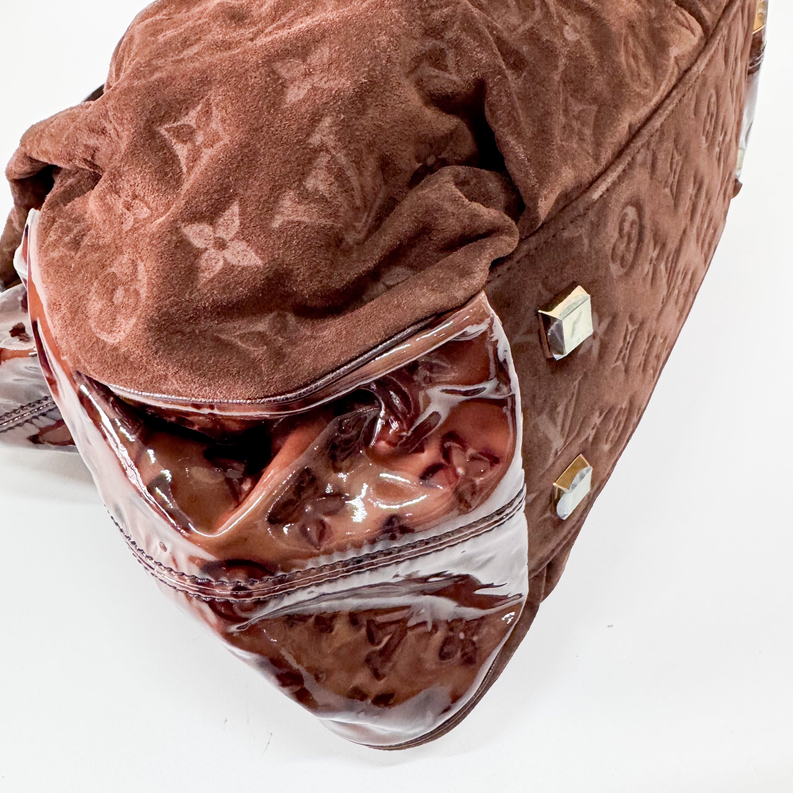 Irene Monogram Brown Suede Shoulder Bag