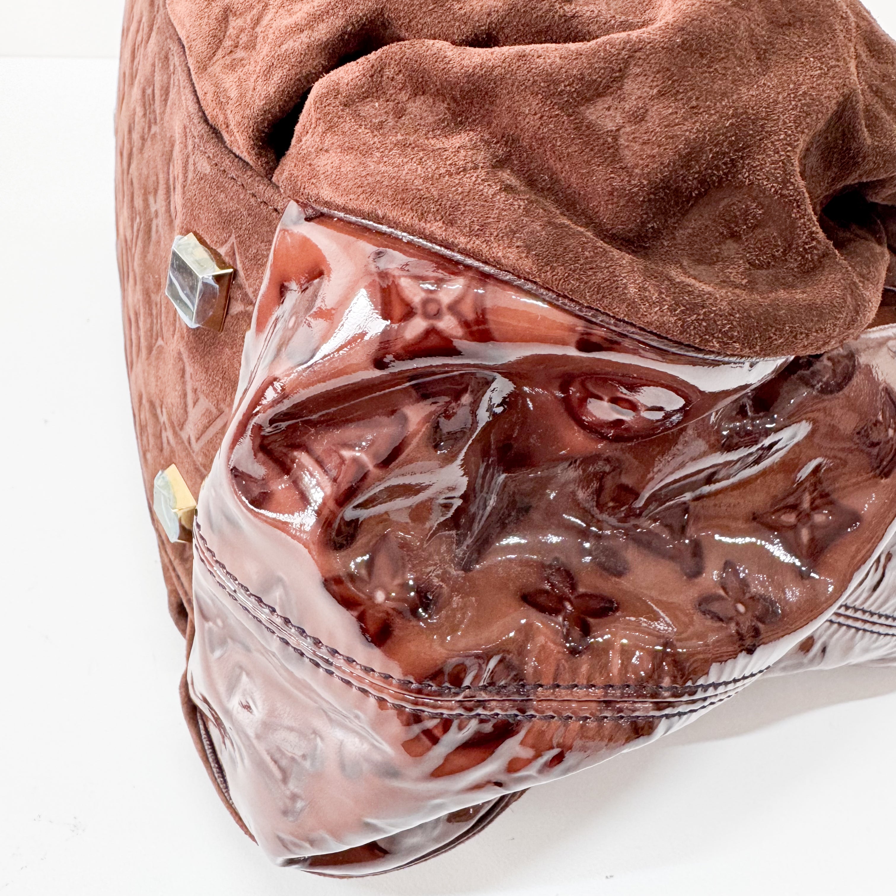 Irene Monogram Brown Suede Shoulder Bag