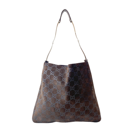 GG Canvas Brown Suede Shoulder Bag