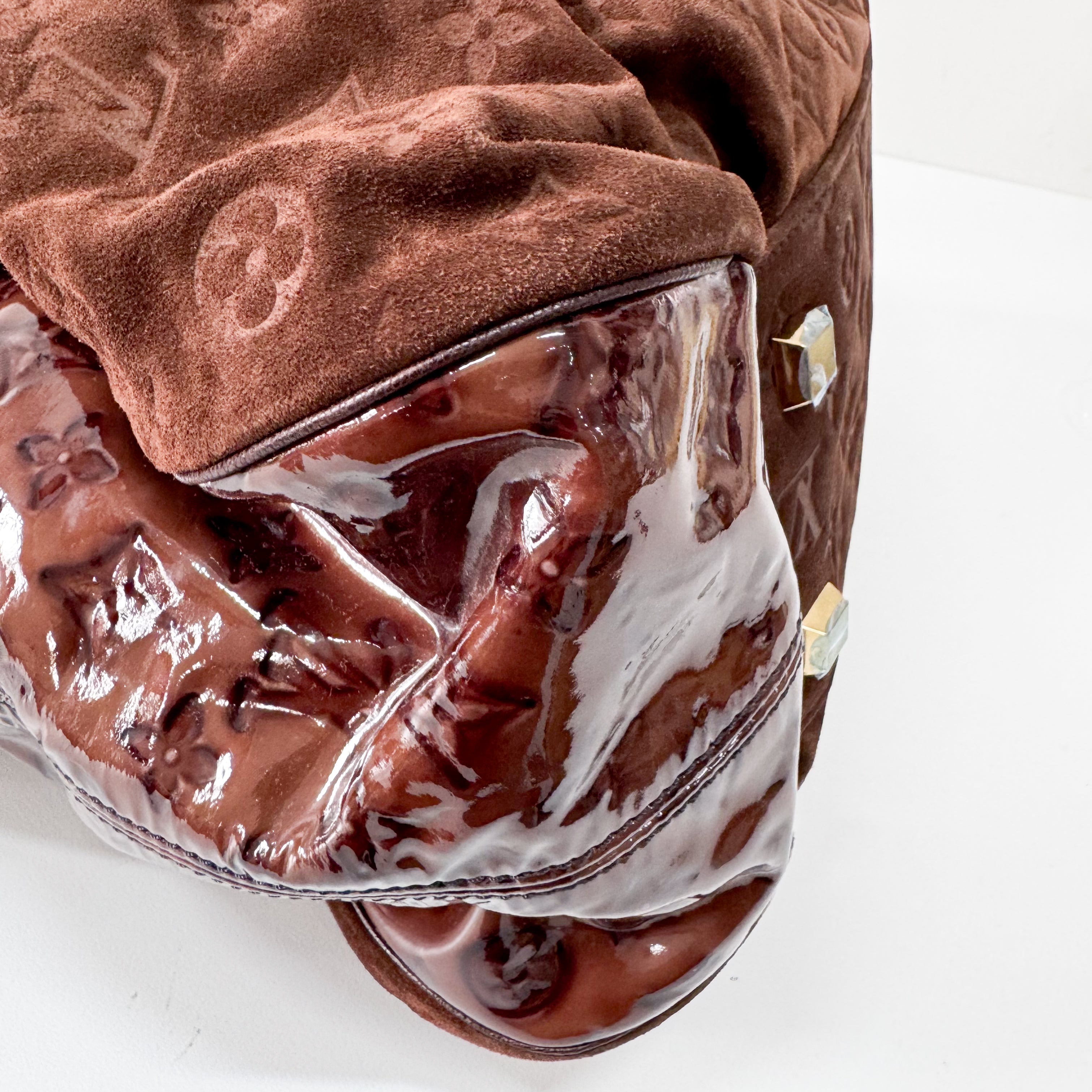 Irene Monogram Brown Suede Shoulder Bag