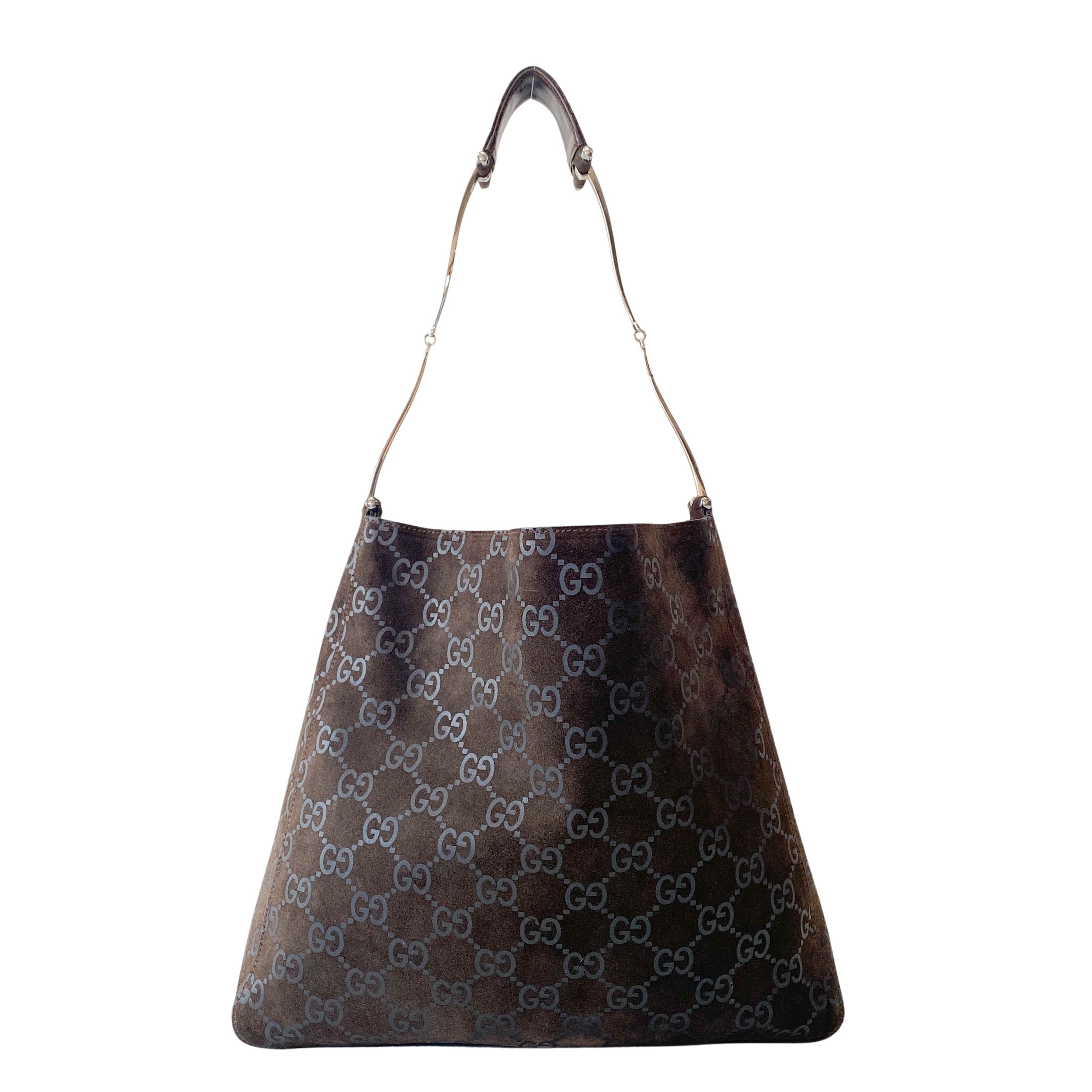 GG Canvas Brown Suede Shoulder Bag