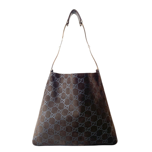 GG Canvas Brown Suede Shoulder Bag