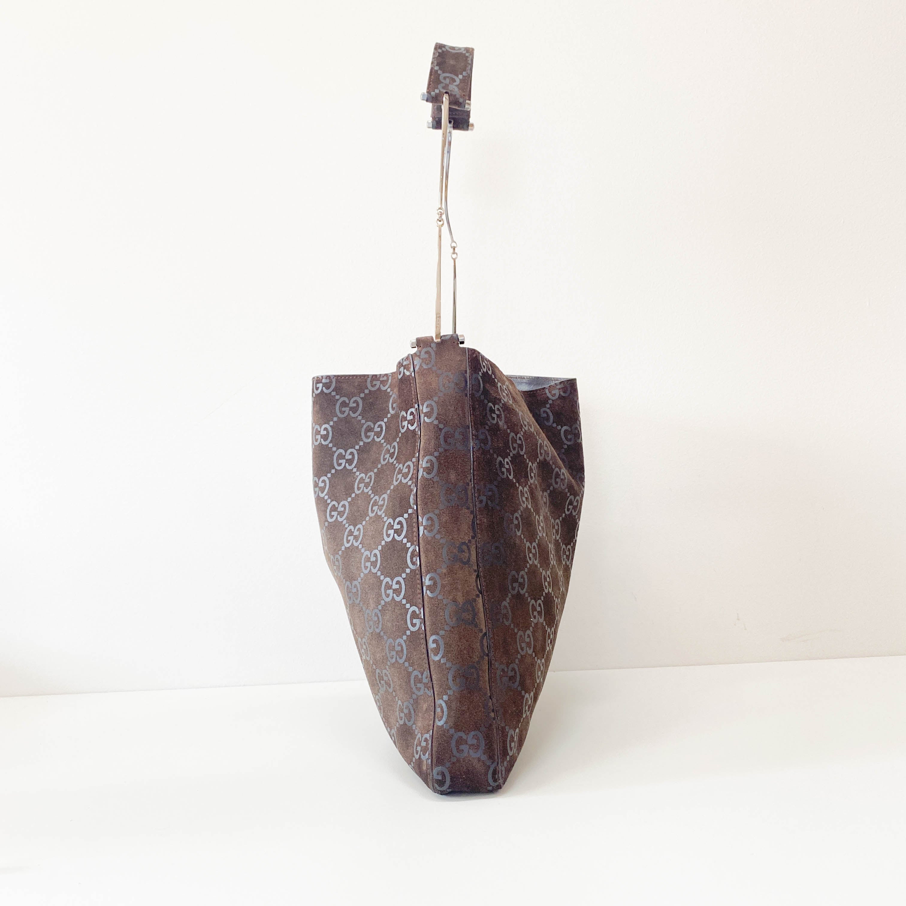 GG Canvas Brown Suede Shoulder Bag