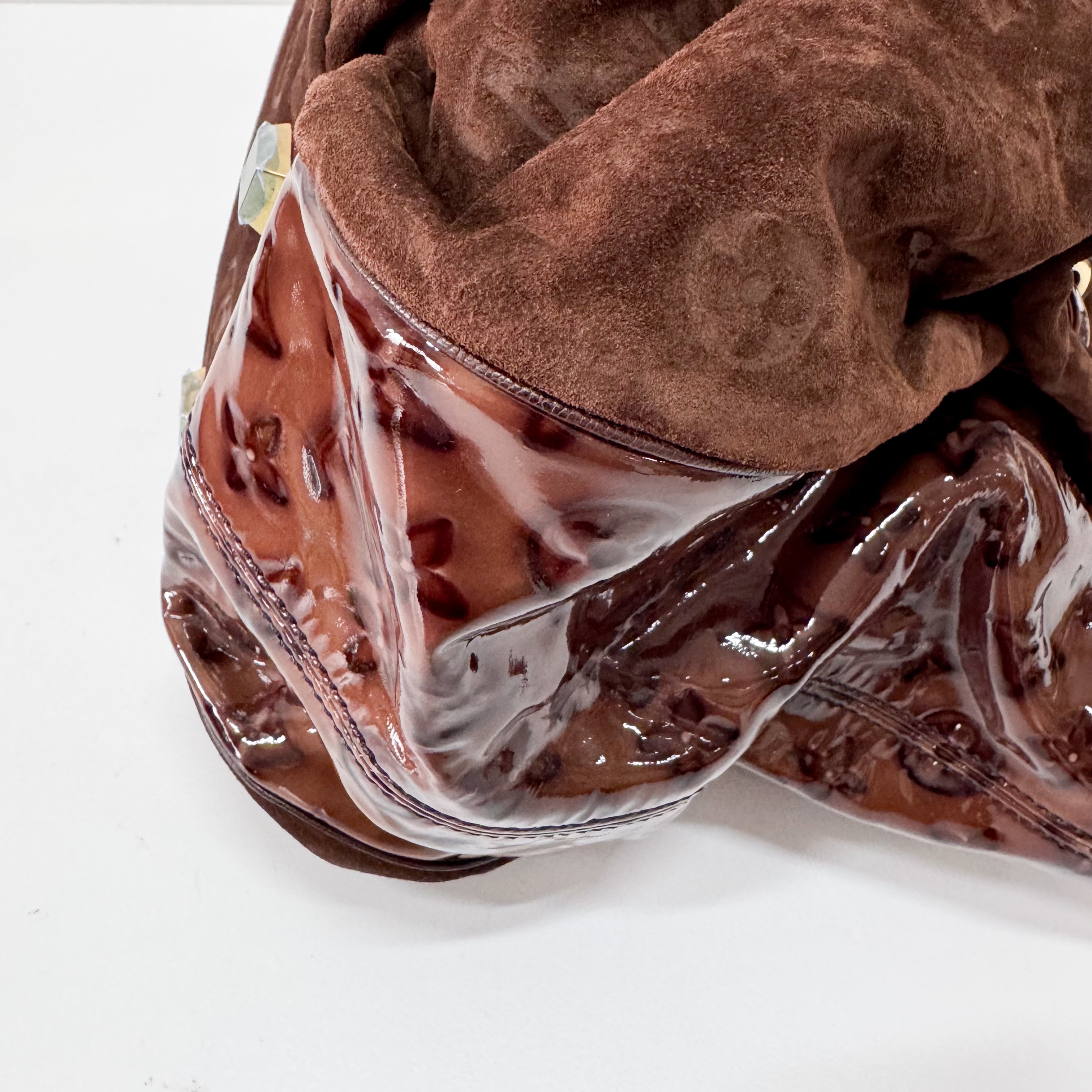 Irene Monogram Brown Suede Shoulder Bag