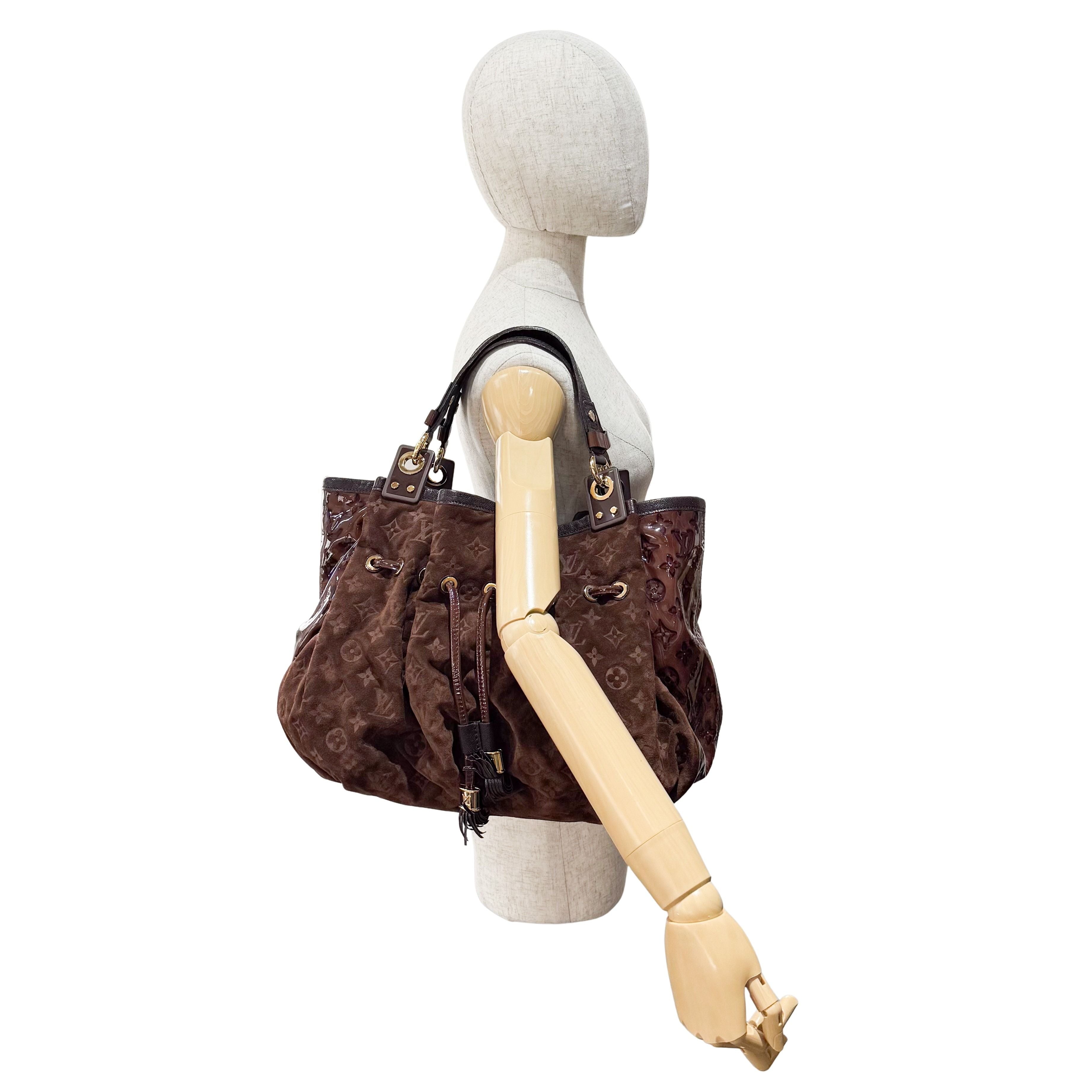 Irene Monogram Brown Suede Shoulder Bag