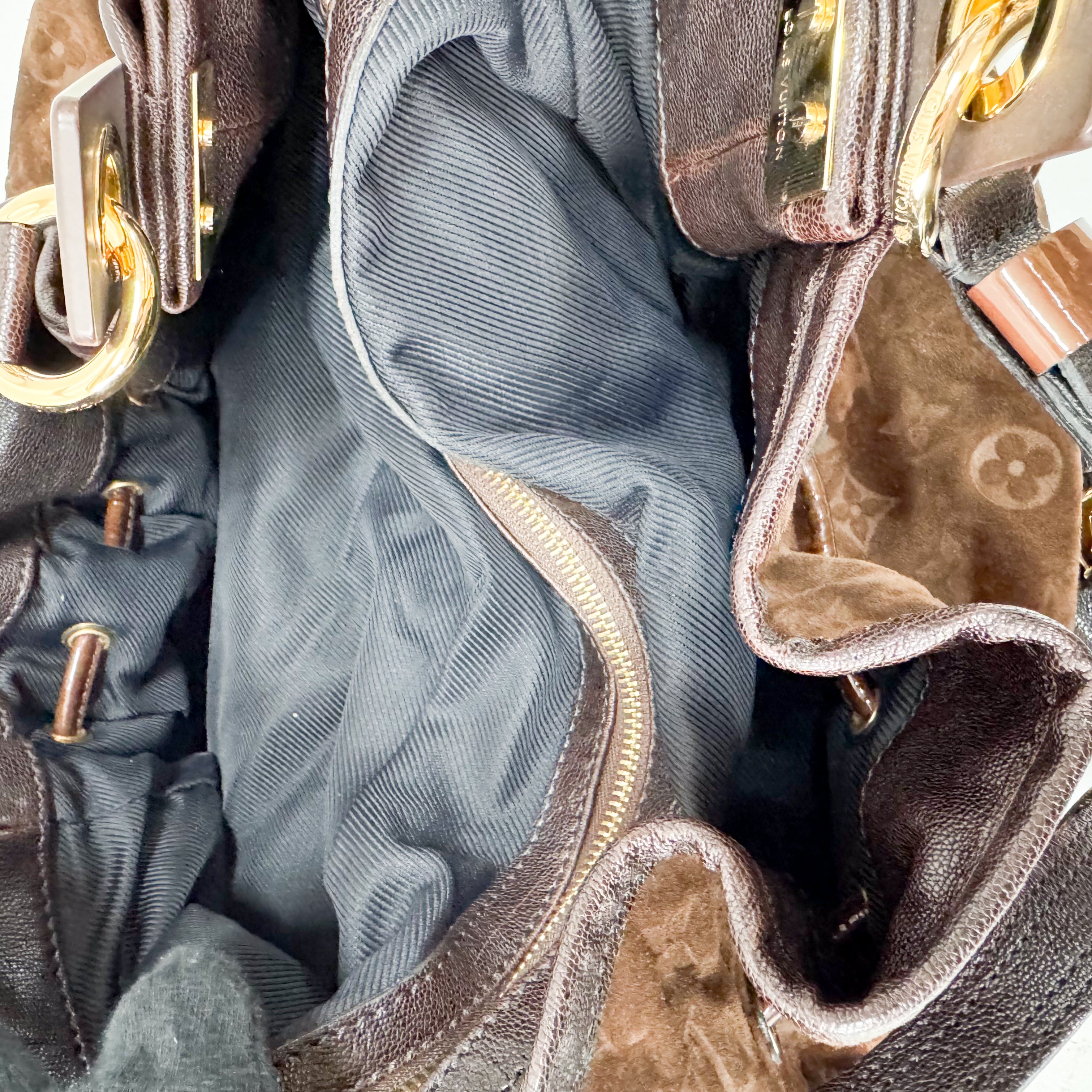 Irene Monogram Brown Suede Shoulder Bag