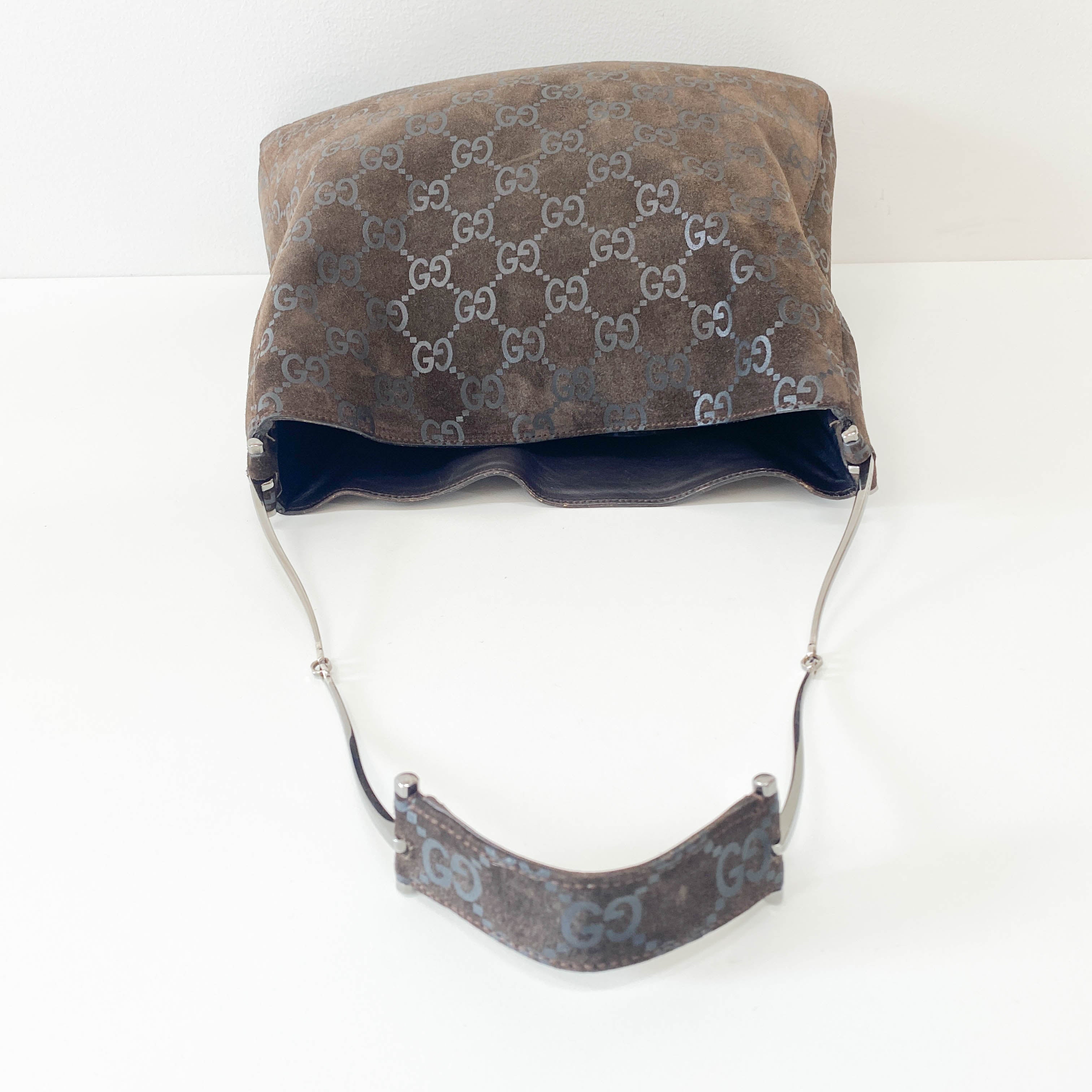 GG Canvas Brown Suede Shoulder Bag