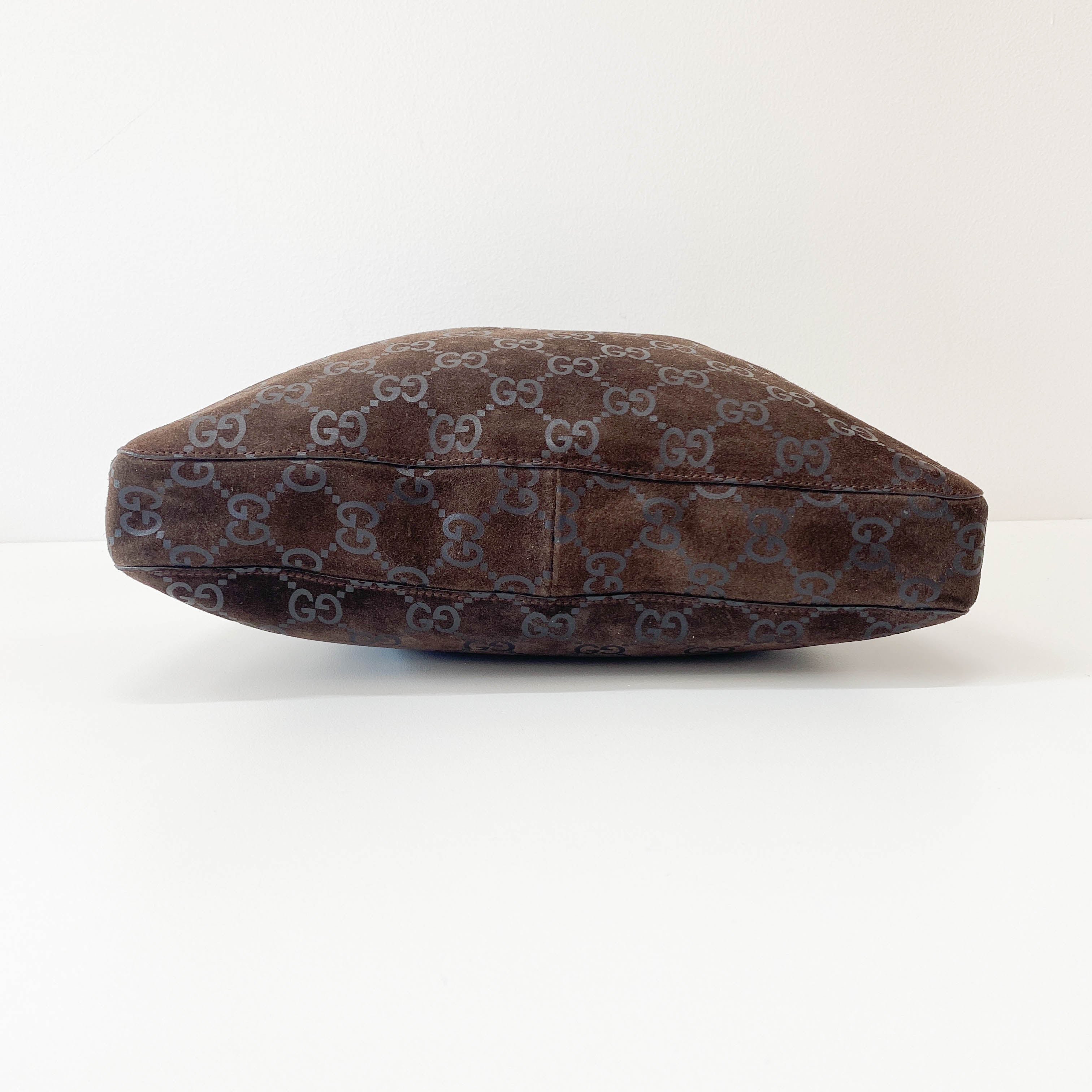 GG Canvas Brown Suede Shoulder Bag