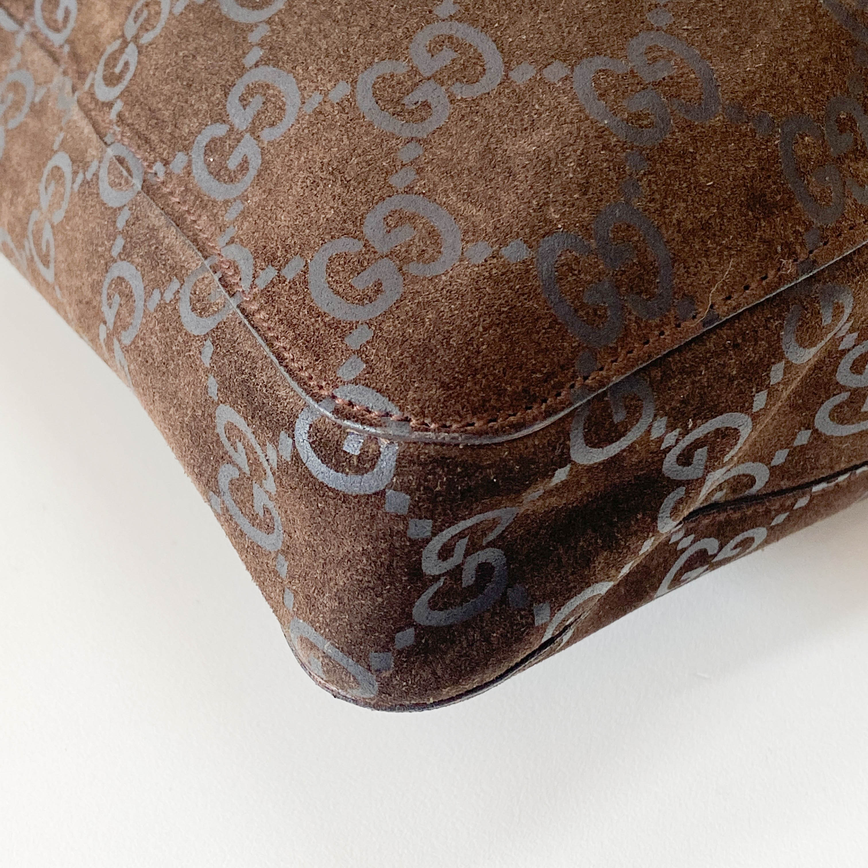 GG Canvas Brown Suede Shoulder Bag