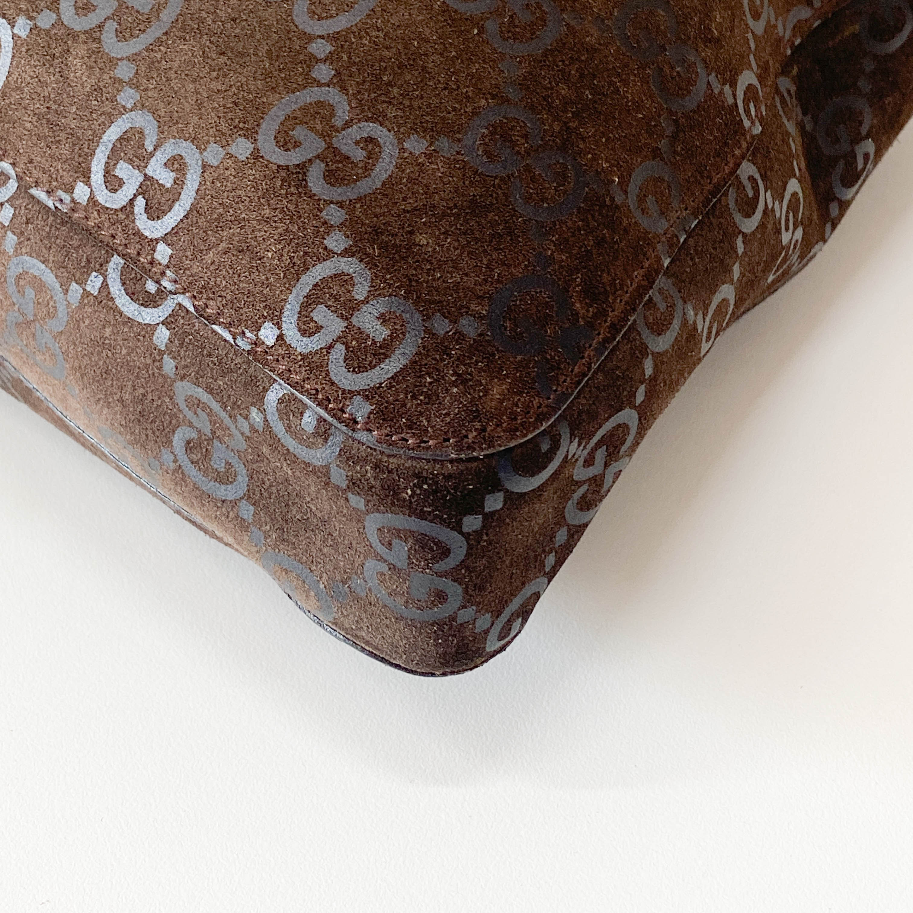 GG Canvas Brown Suede Shoulder Bag