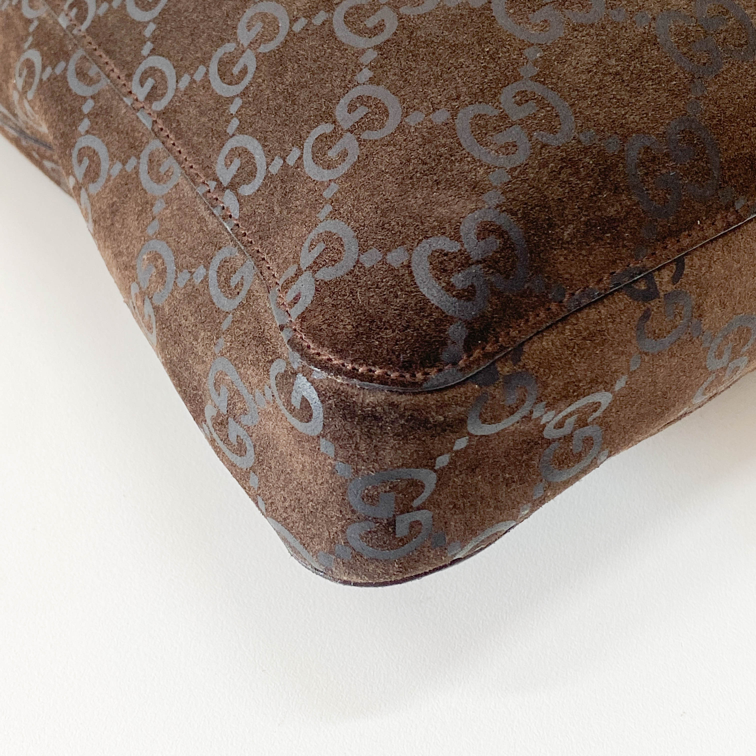 GG Canvas Brown Suede Shoulder Bag