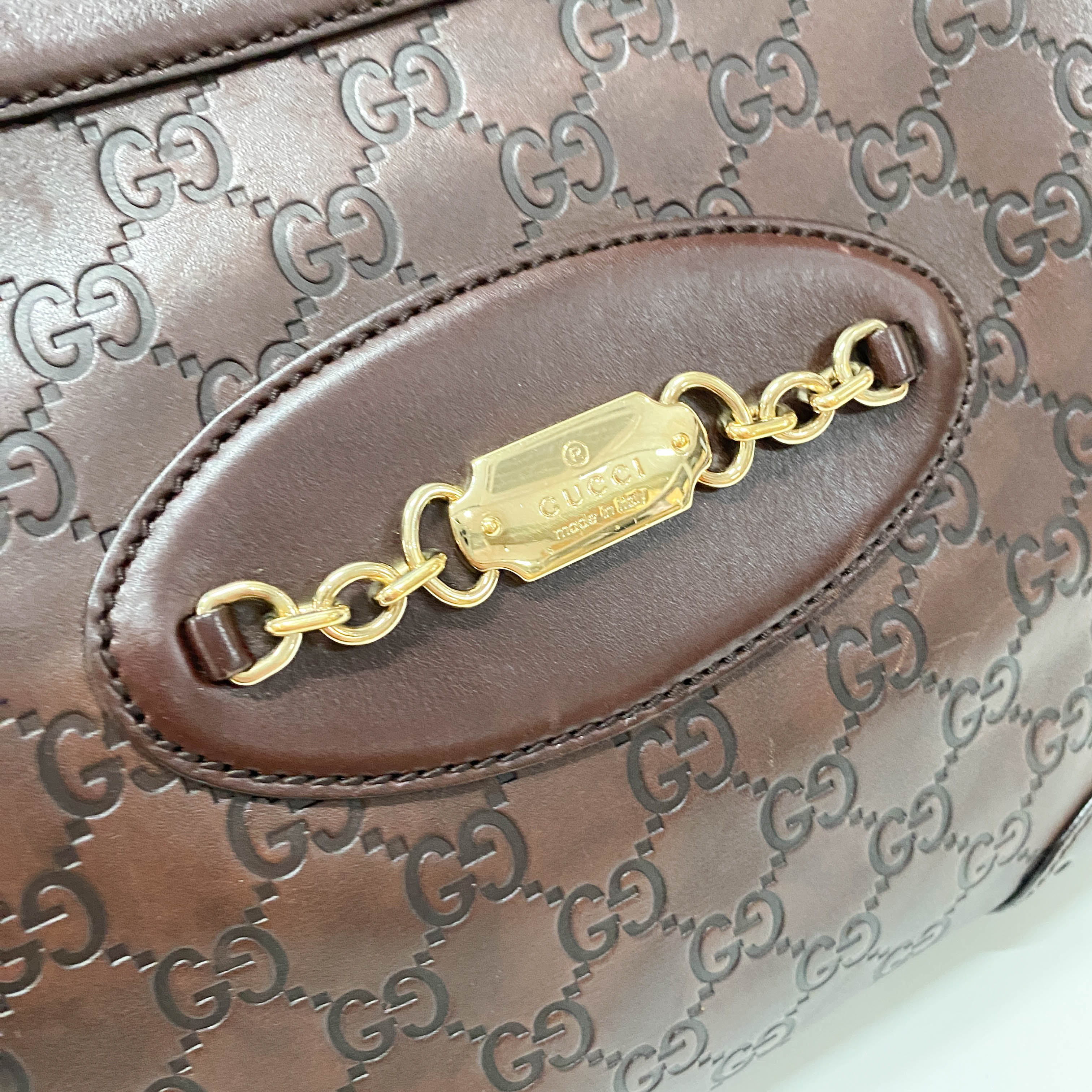 Guccisima Brown Leather Horsebit Shoulder Bag