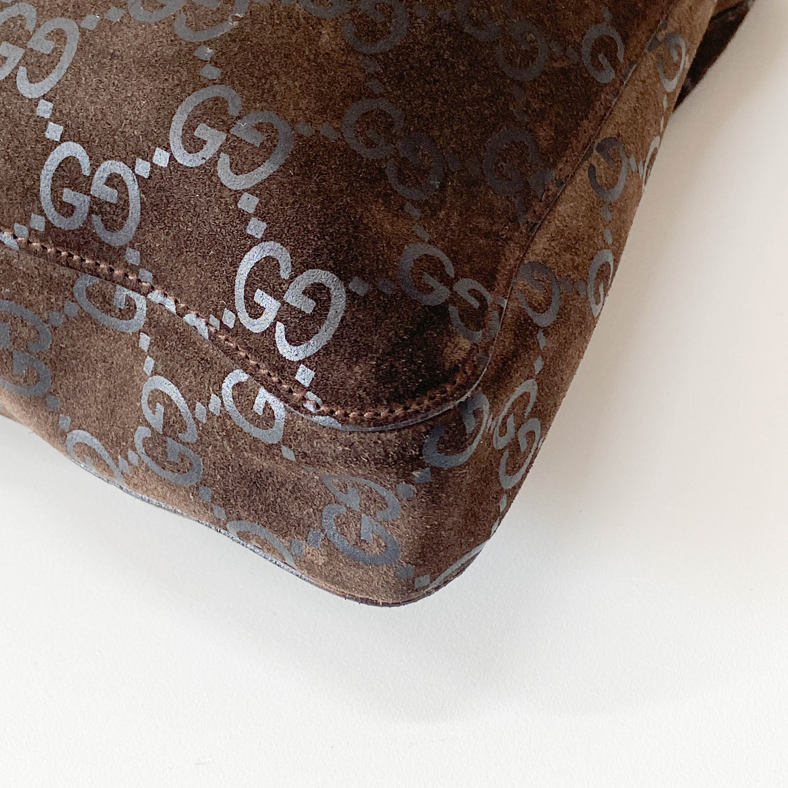 GG Canvas Brown Suede Shoulder Bag