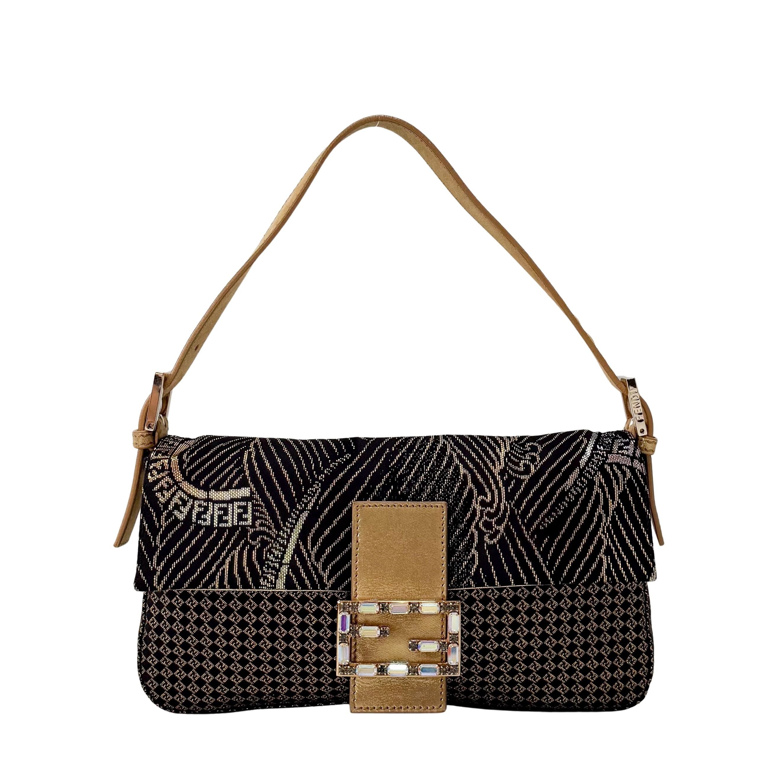 Baguette Black Canvas Rhinestone Shoulder Bag