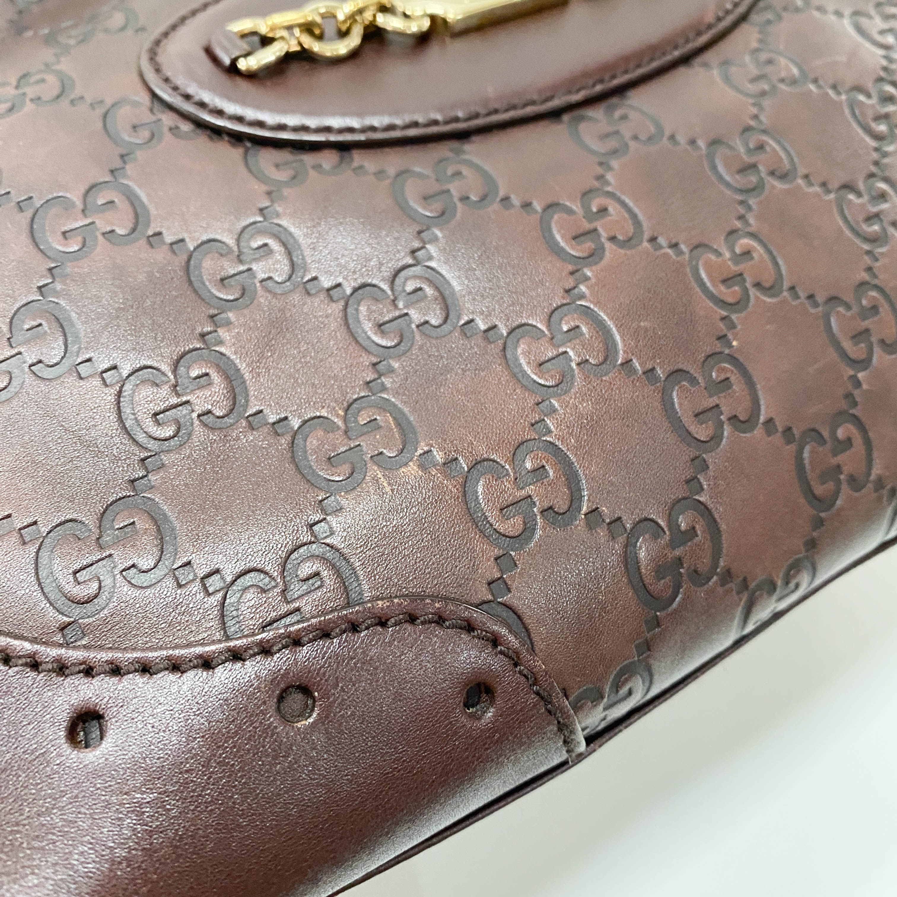 Guccisima Brown Leather Horsebit Shoulder Bag