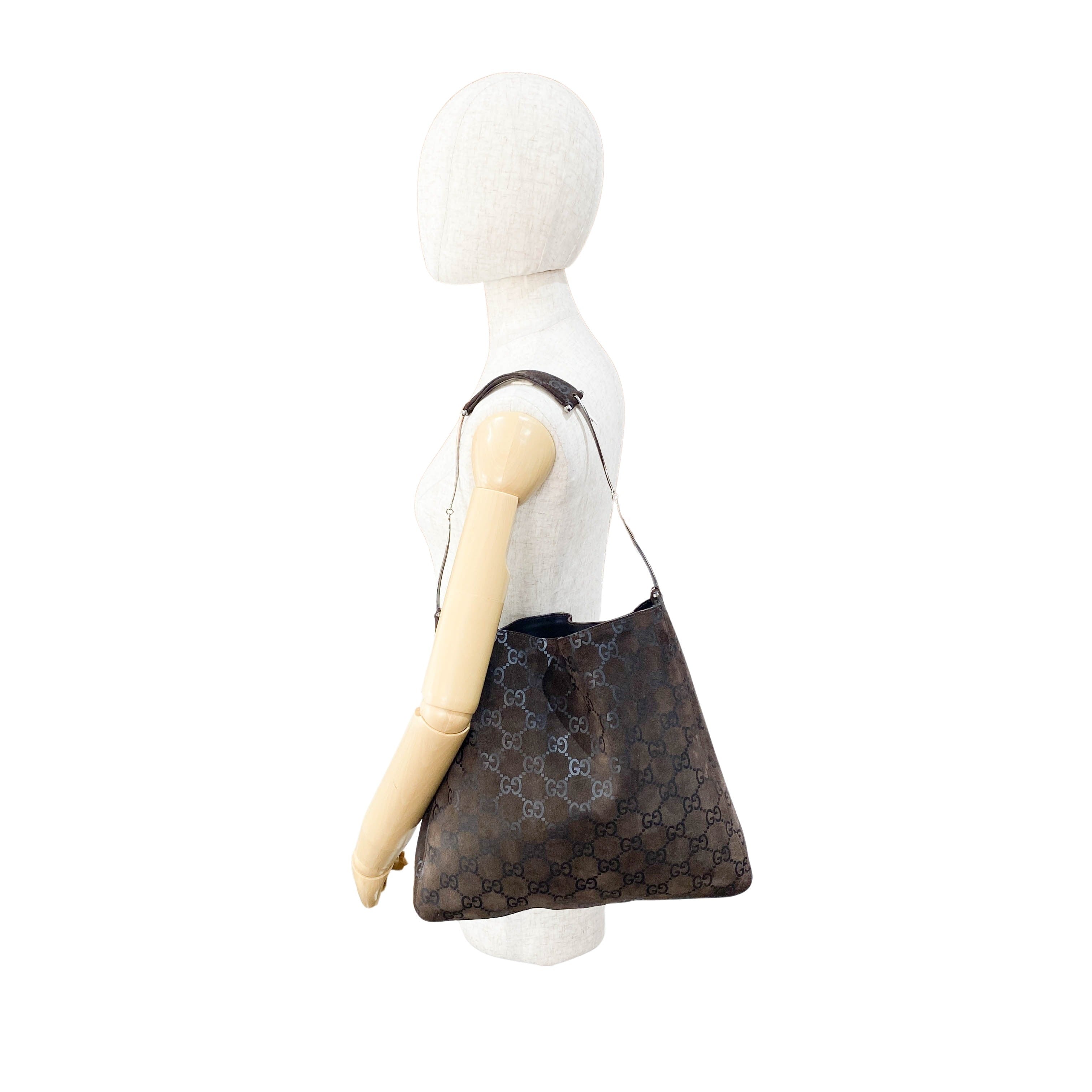 GG Canvas Brown Suede Shoulder Bag