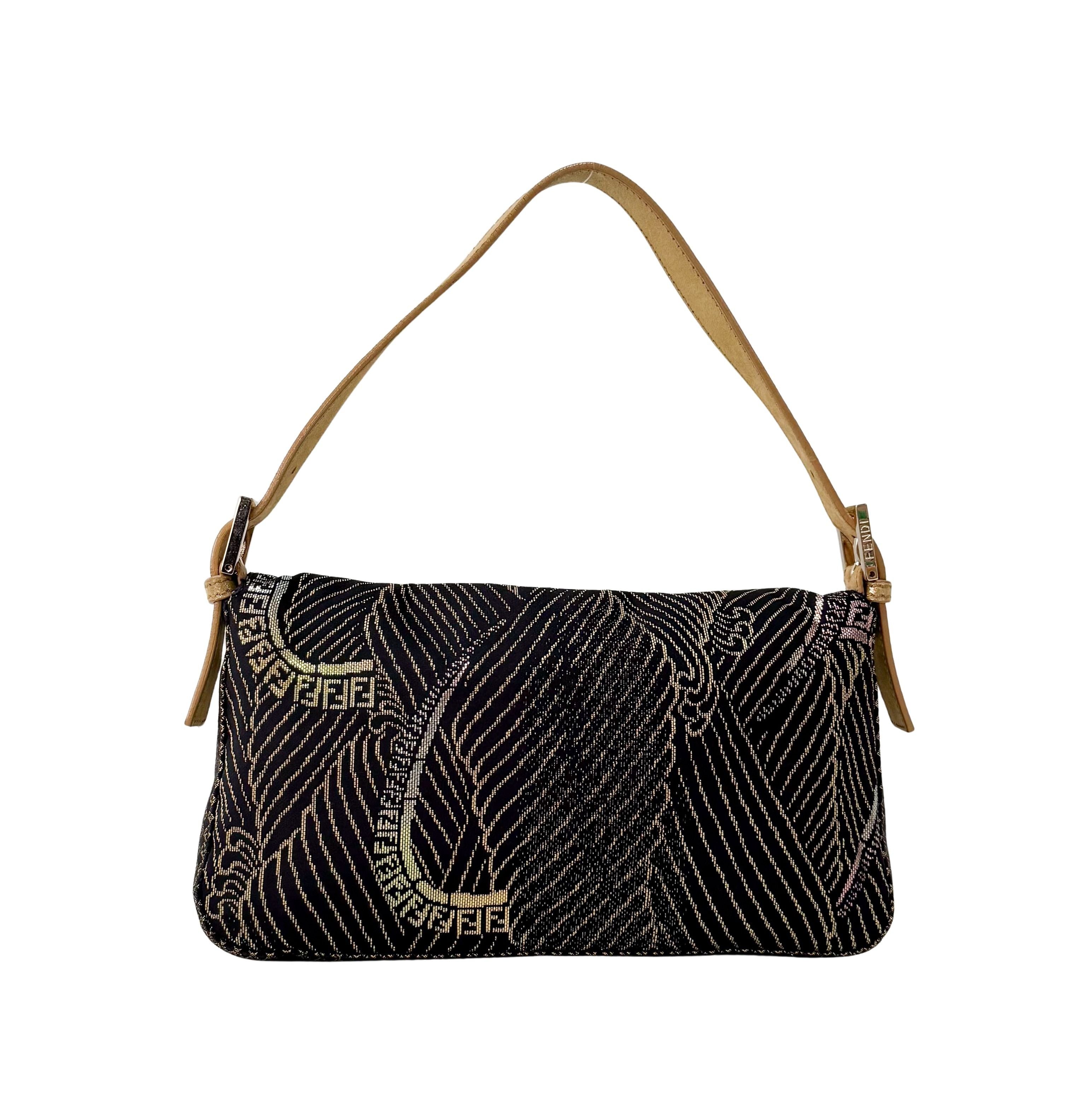 Baguette Black Canvas Rhinestone Shoulder Bag