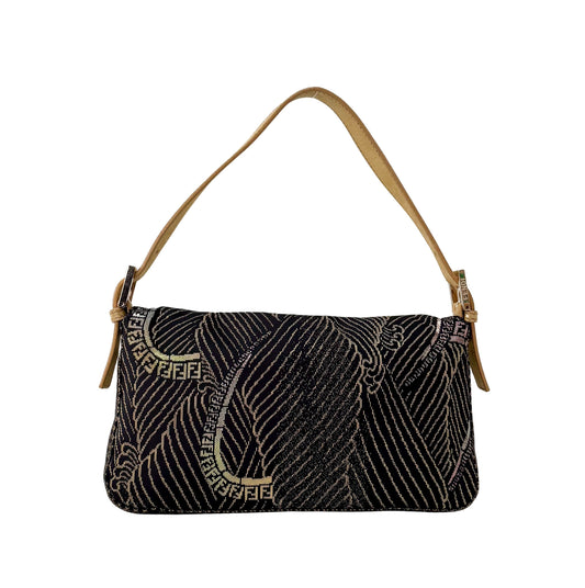 Baguette Black Canvas Rhinestone Shoulder Bag