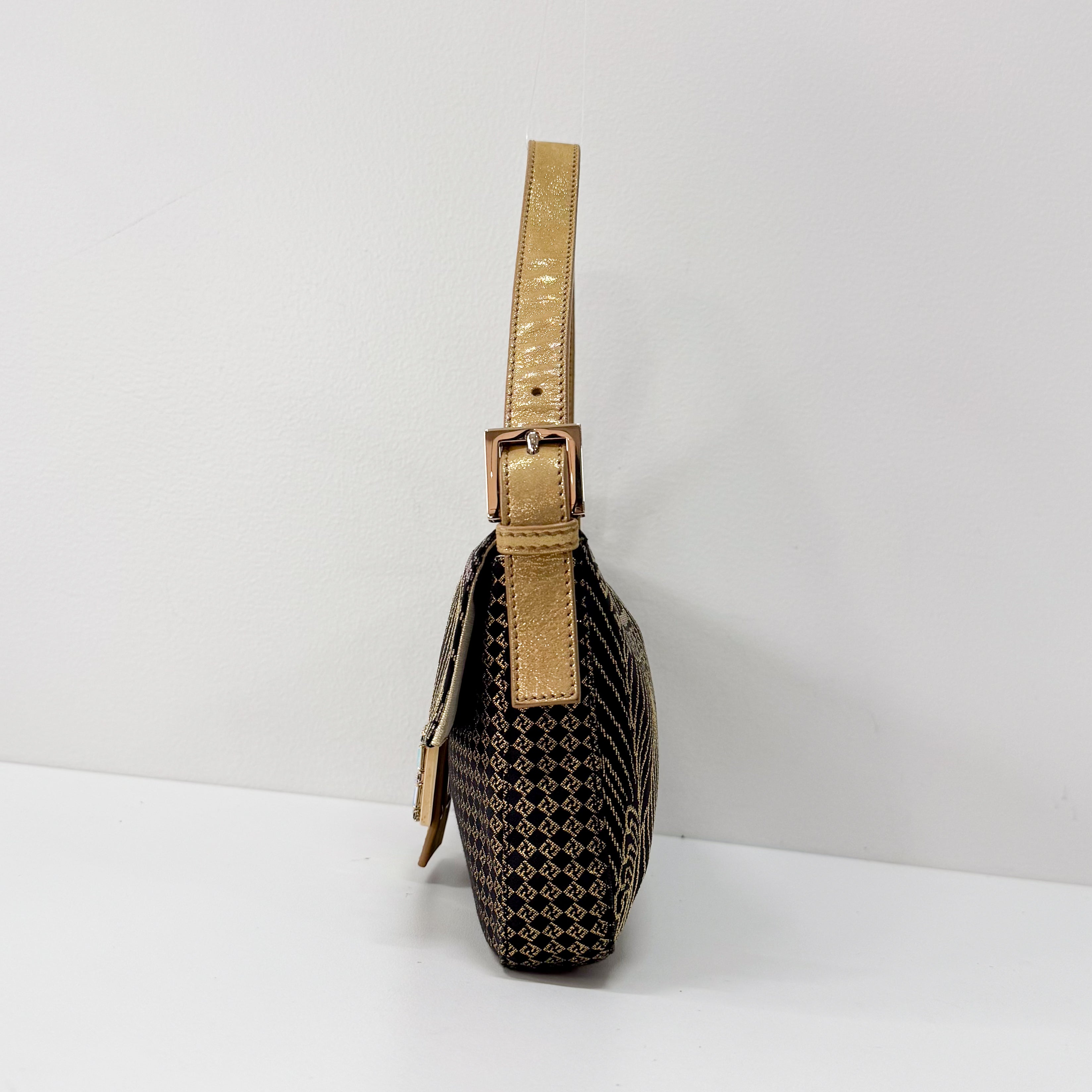 Baguette Black Canvas Rhinestone Shoulder Bag