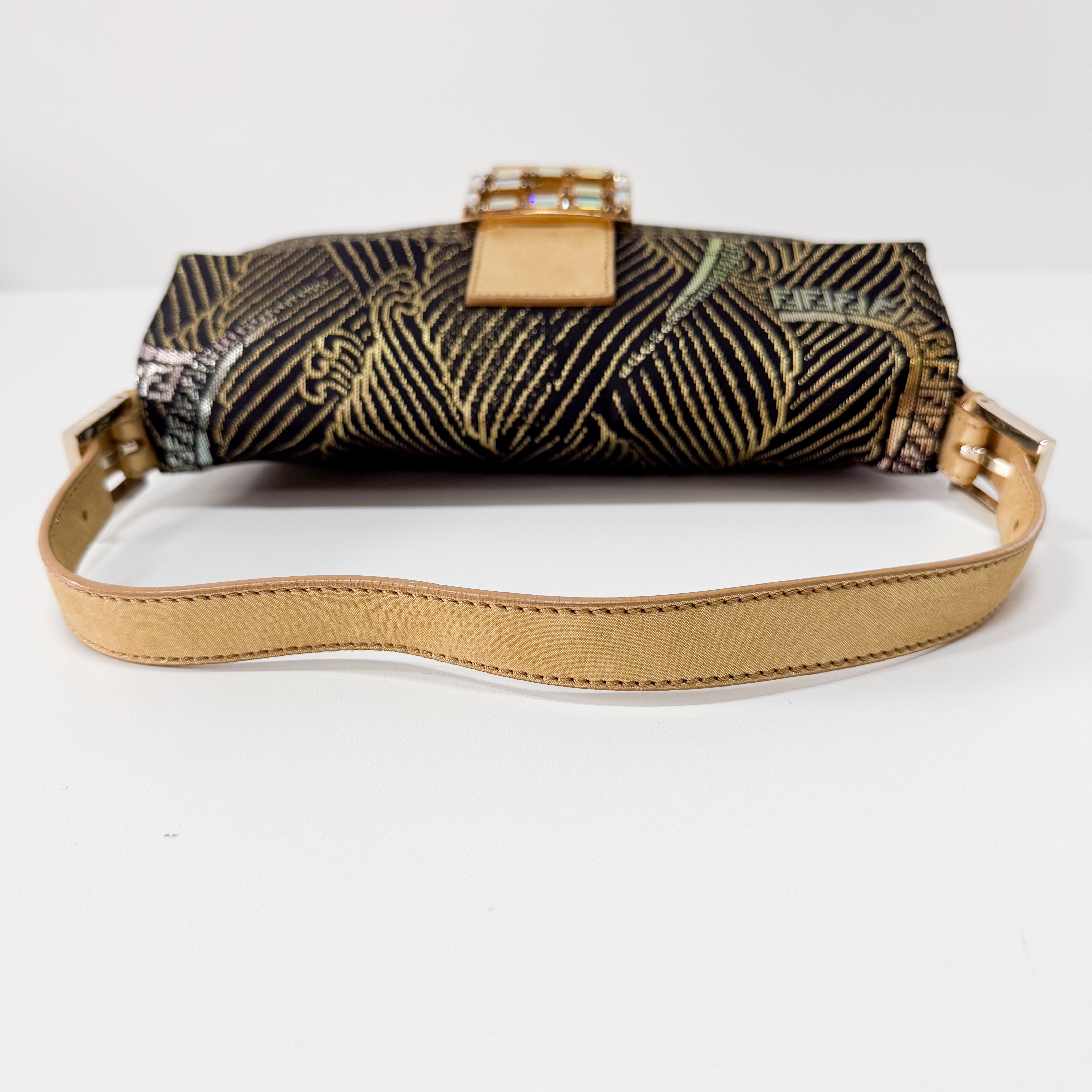 Baguette Black Canvas Rhinestone Shoulder Bag