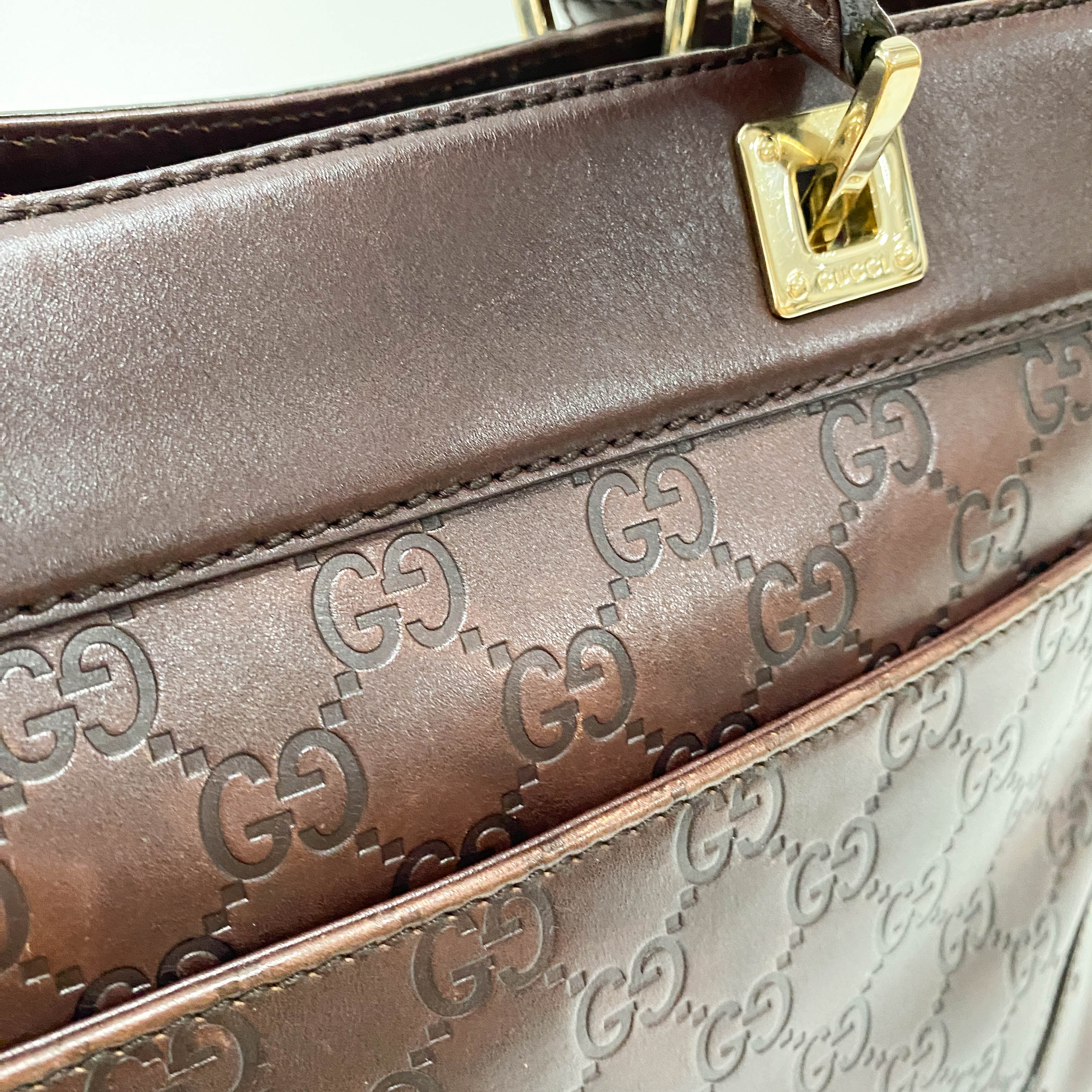 Guccisima Brown Leather Horsebit Shoulder Bag