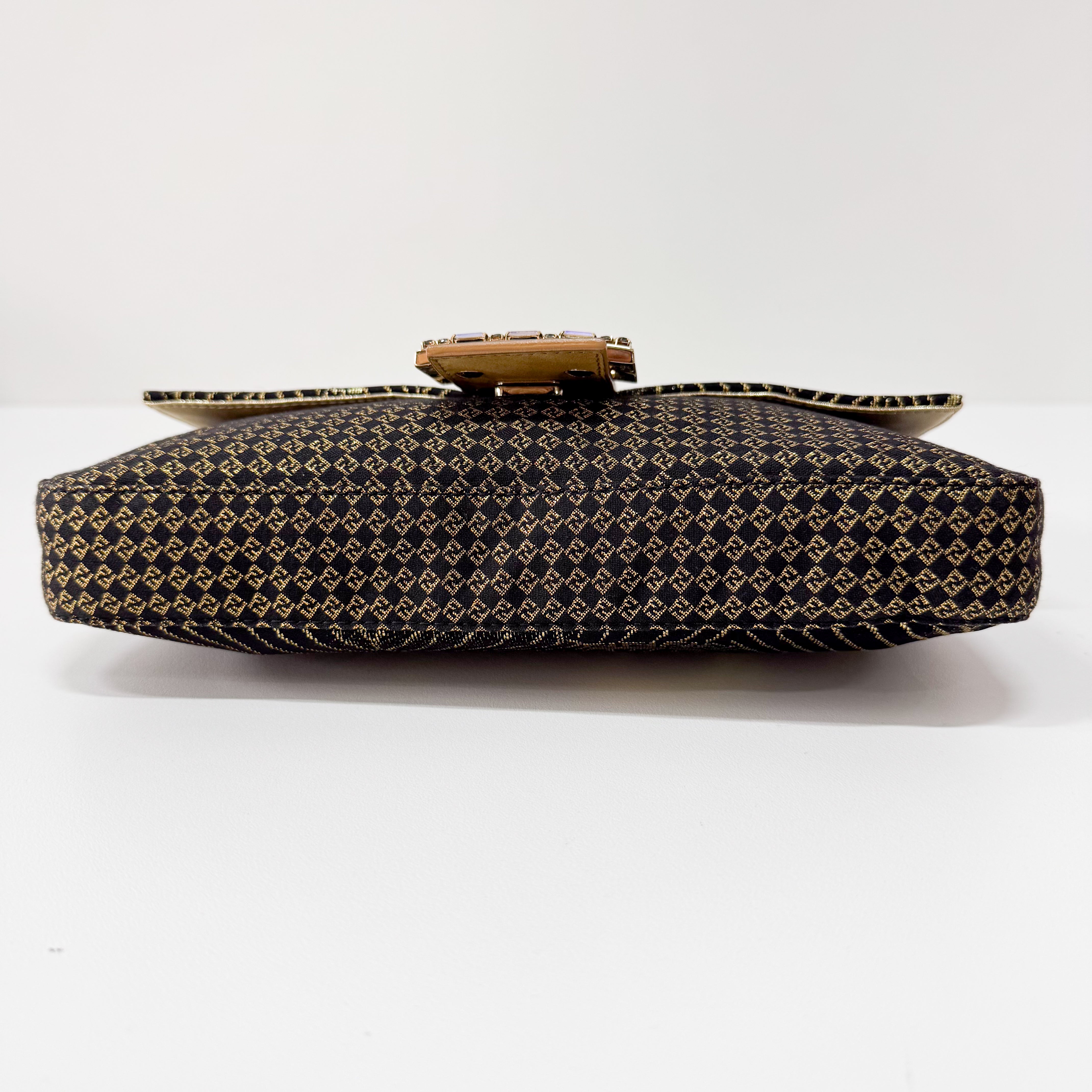 Baguette Black Canvas Rhinestone Shoulder Bag