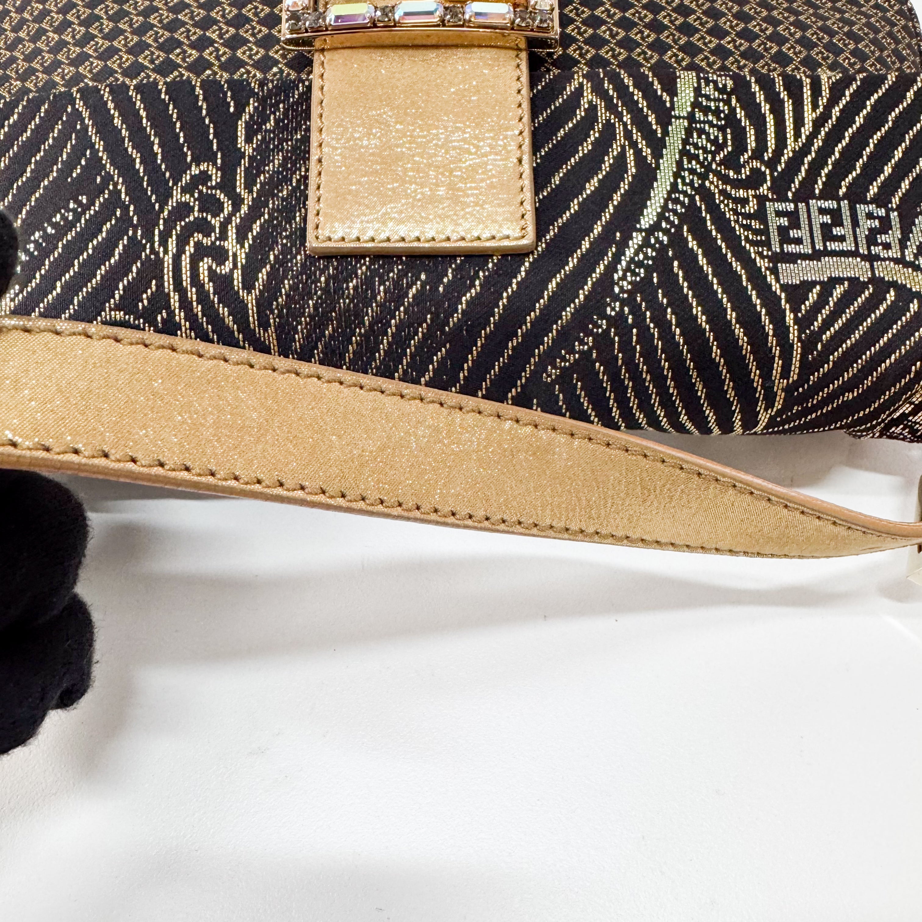 Baguette Black Canvas Rhinestone Shoulder Bag