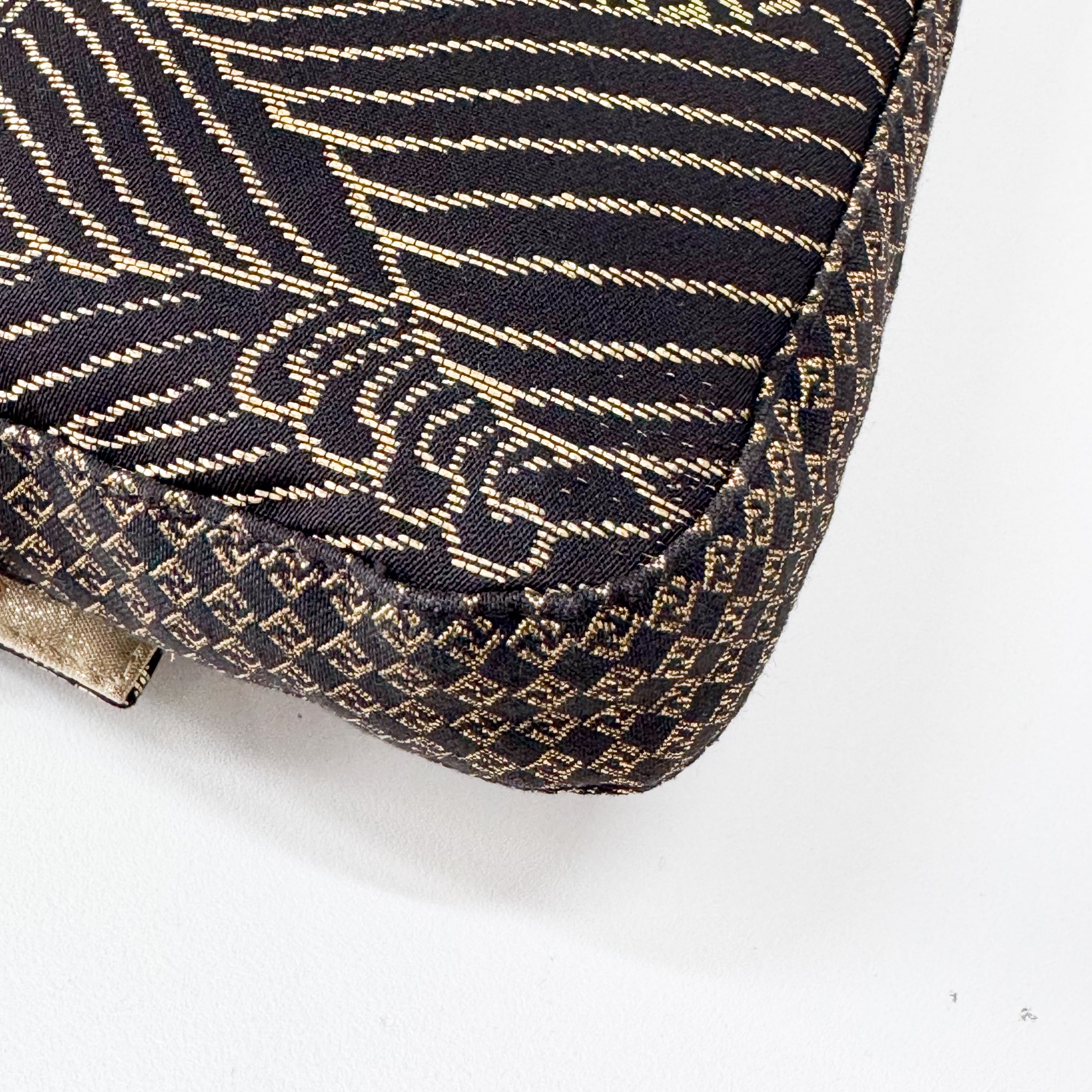 Baguette Black Canvas Rhinestone Shoulder Bag