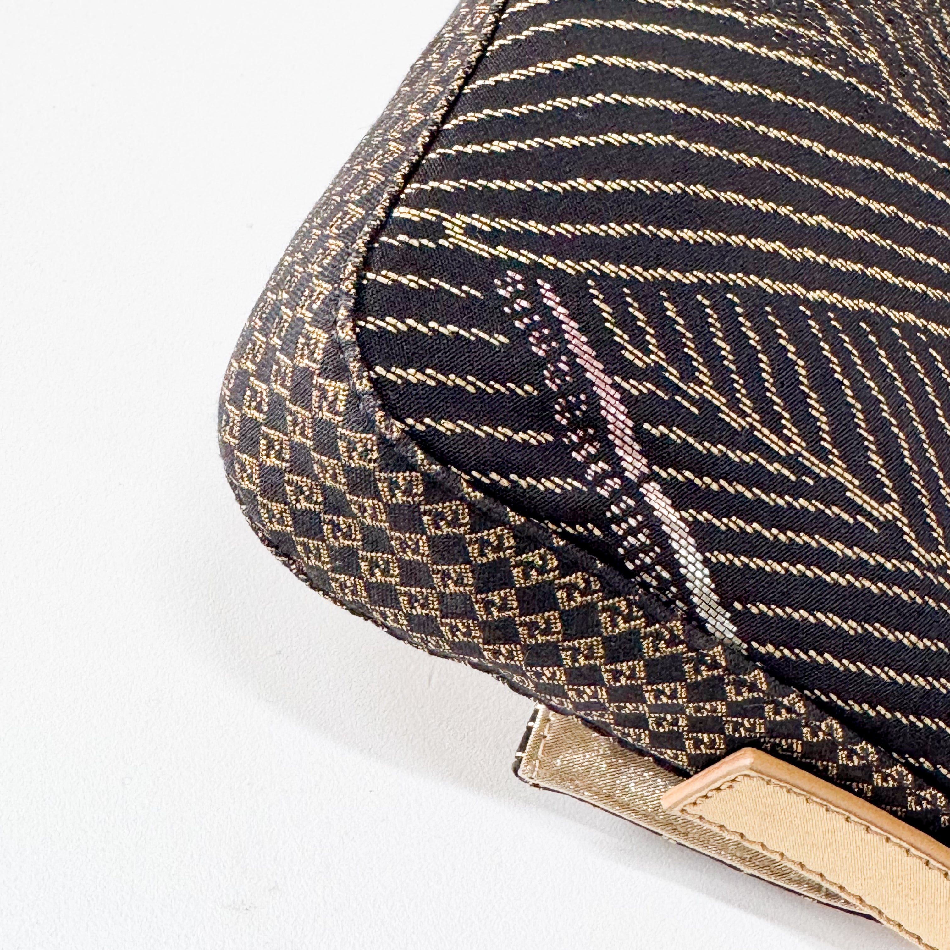 Baguette Black Canvas Rhinestone Shoulder Bag