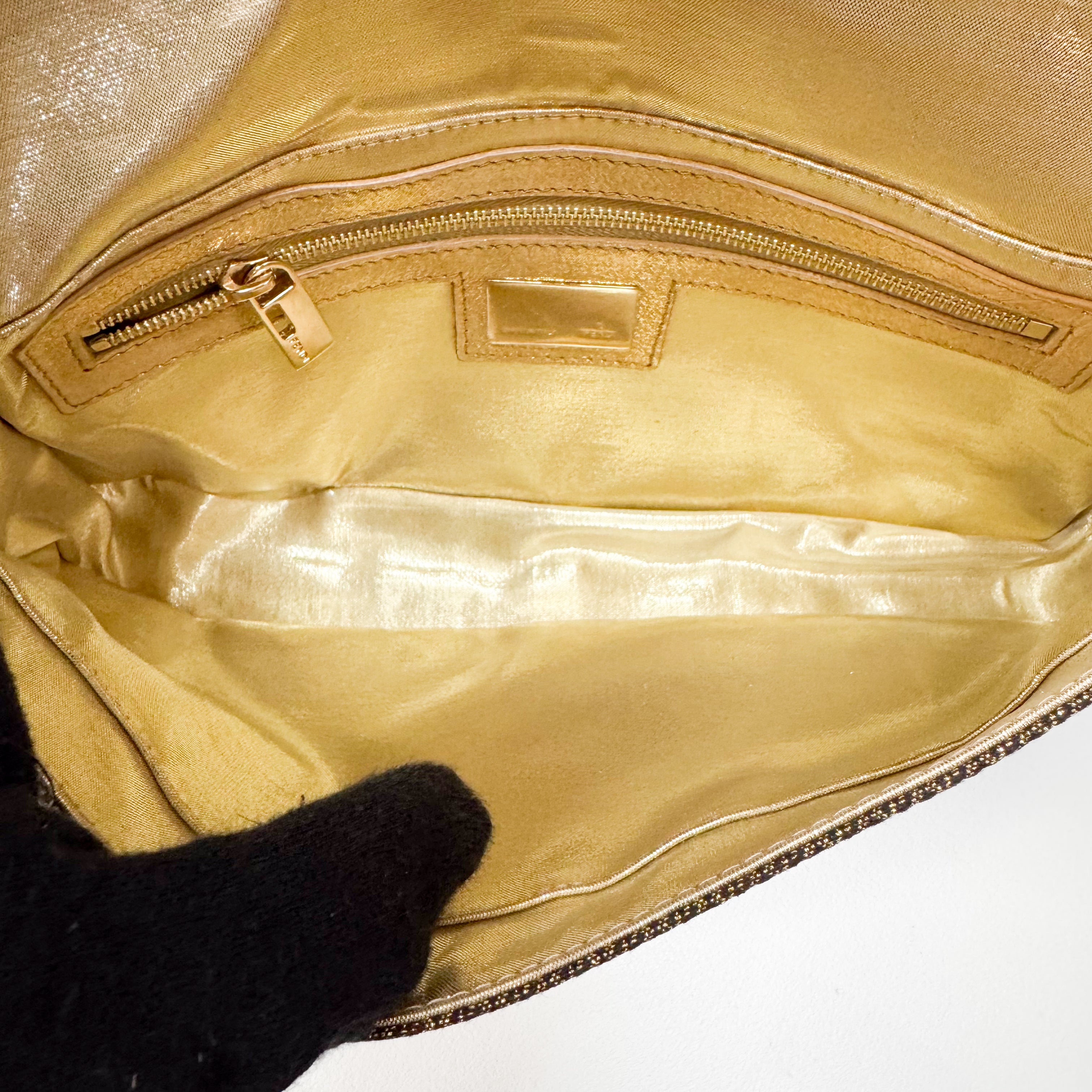 Baguette Black Canvas Rhinestone Shoulder Bag