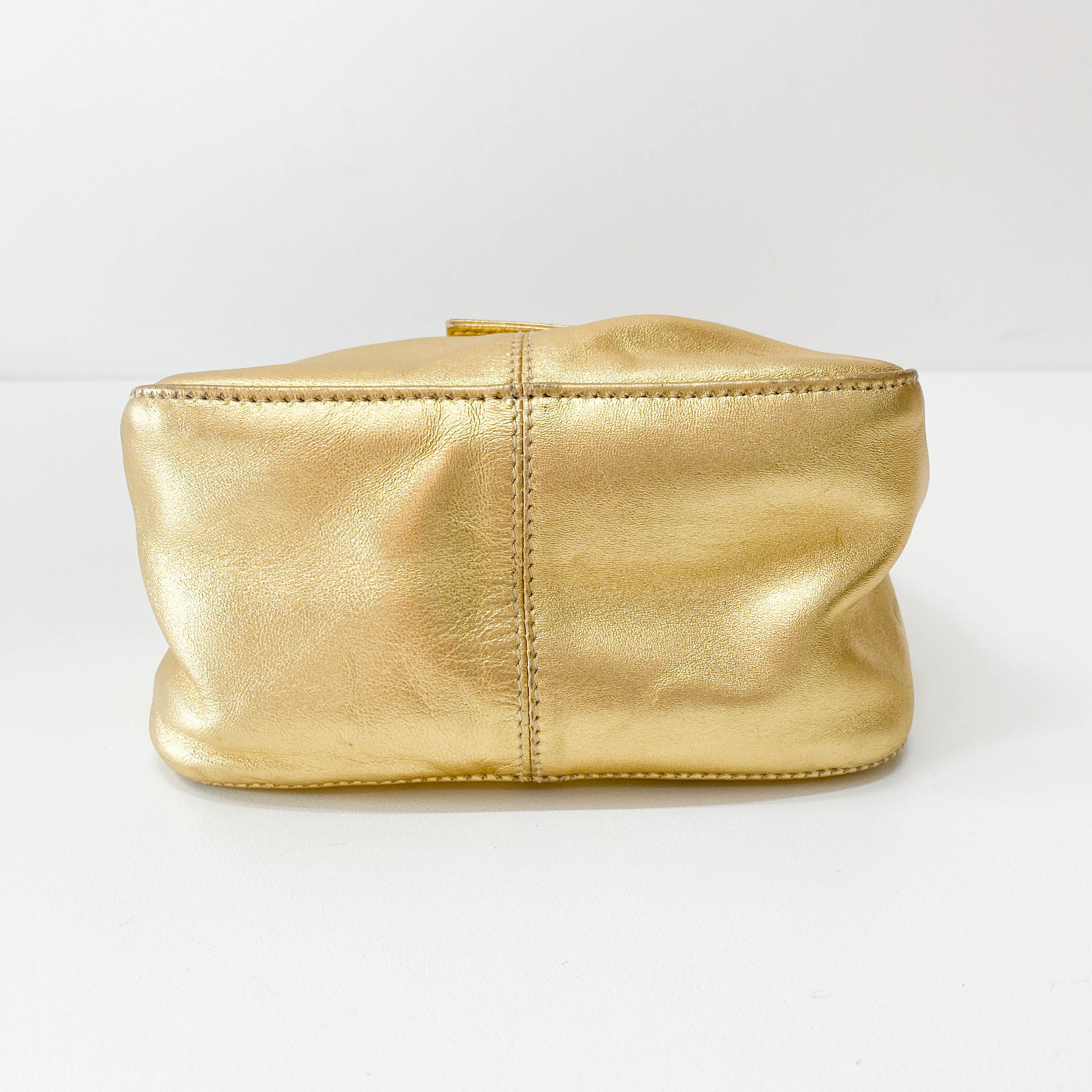 Rhinestone Buckle in Gold Leather Shoulder Bag