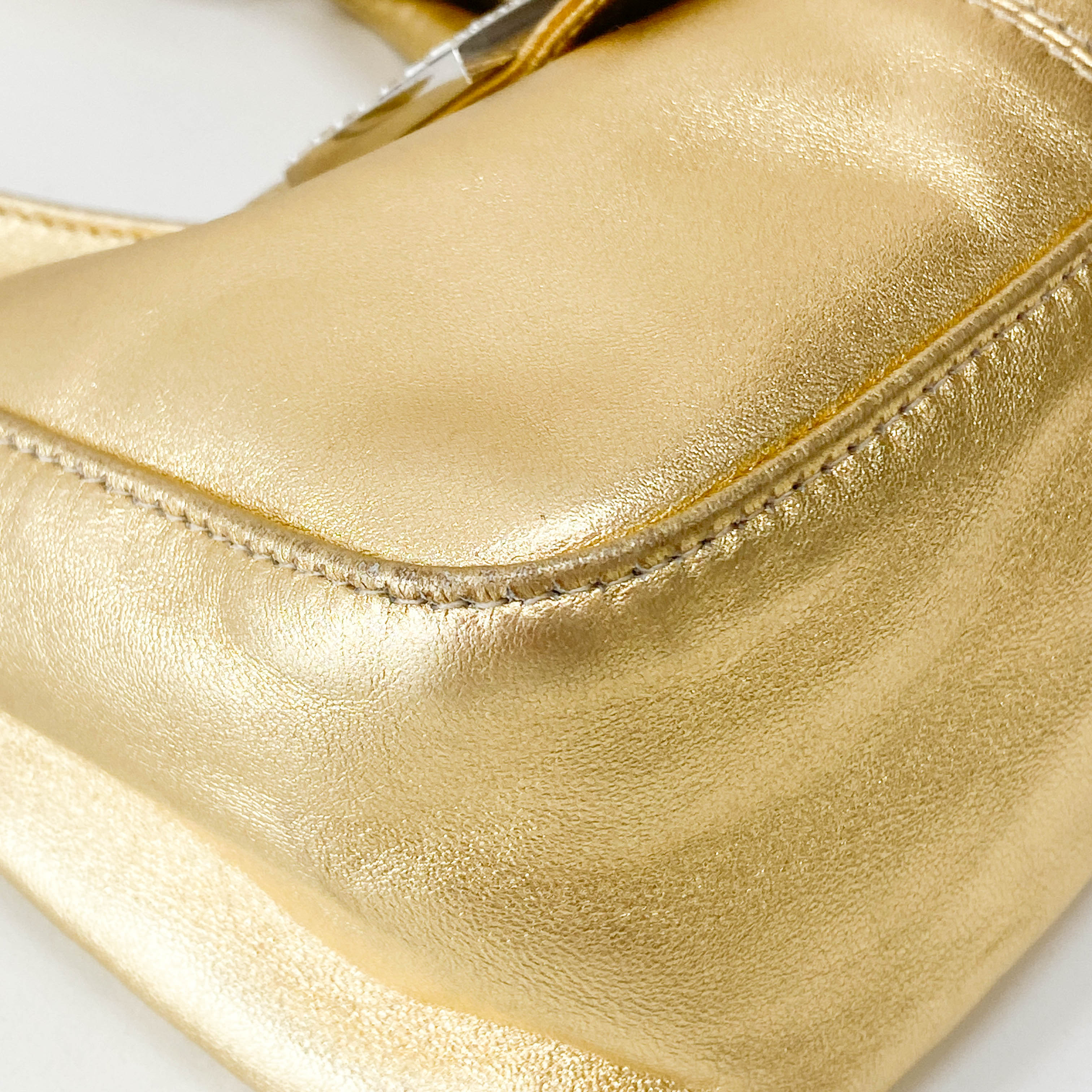 Rhinestone Buckle in Gold Leather Shoulder Bag