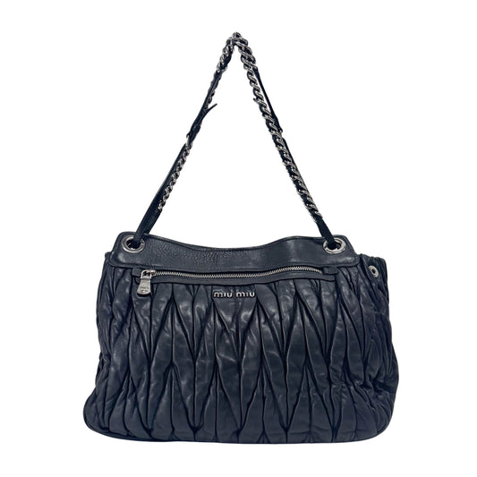 Matelassé Black Leather Shoulder Bag