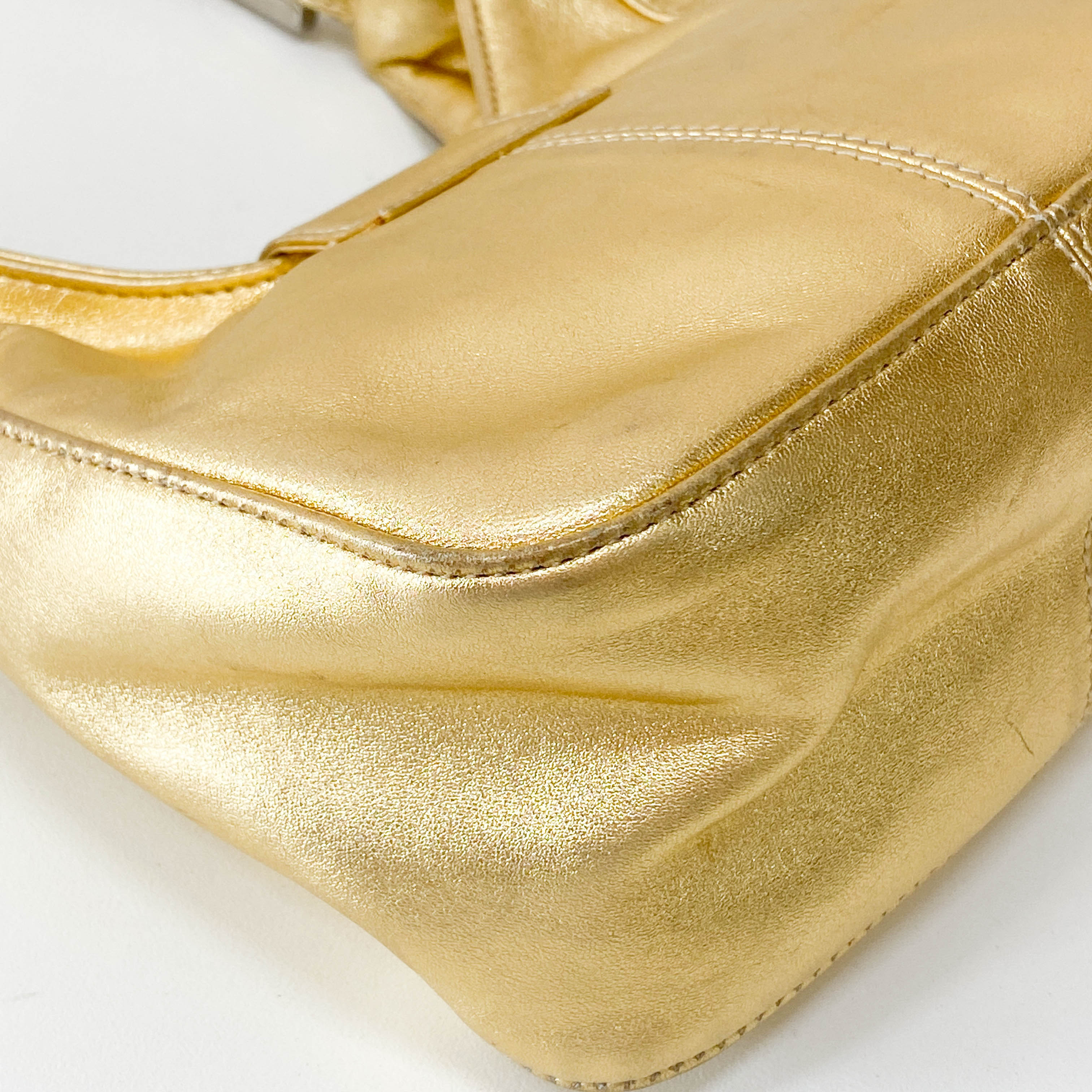 Rhinestone Buckle in Gold Leather Shoulder Bag