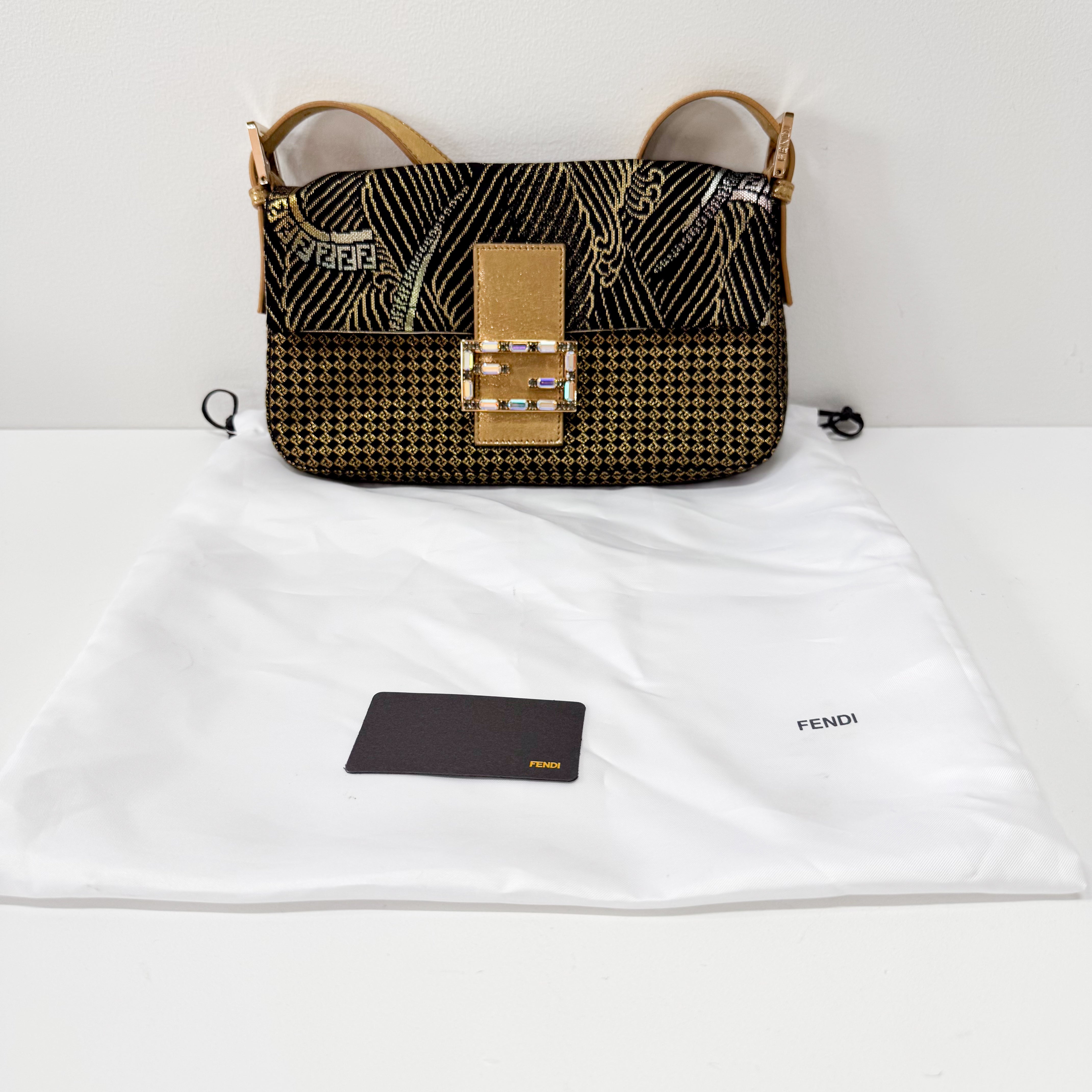 Baguette Black Canvas Rhinestone Shoulder Bag