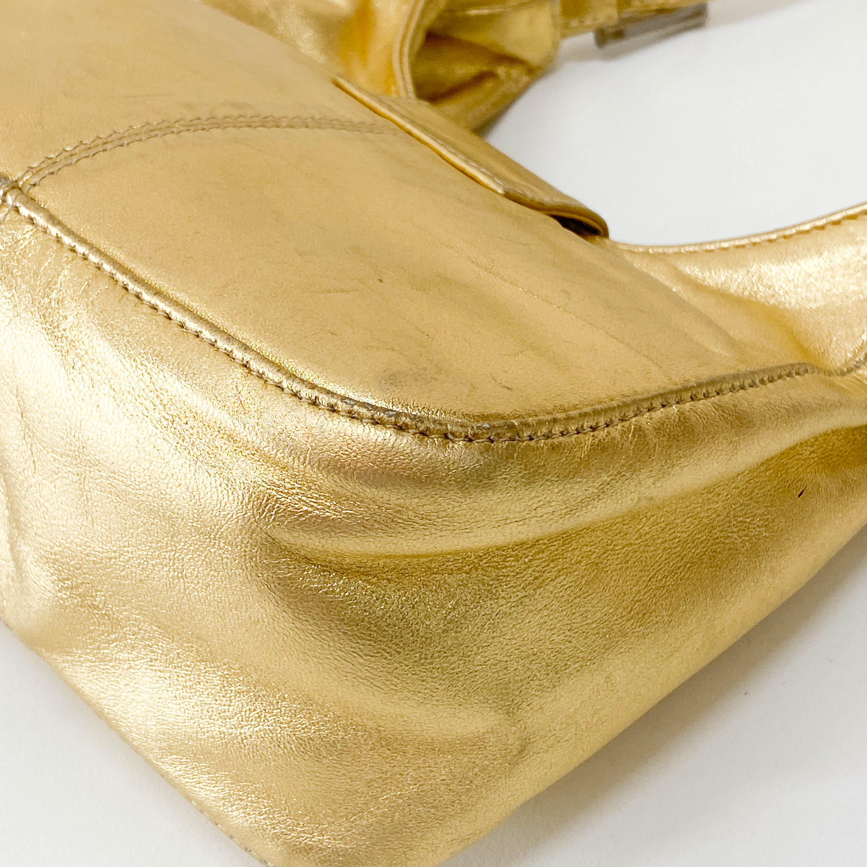 Rhinestone Buckle in Gold Leather Shoulder Bag